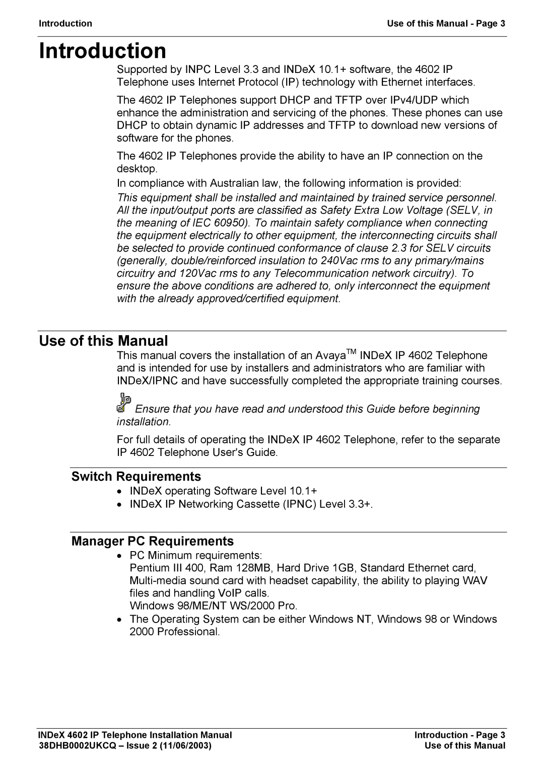 Canon INDEX 4602 installation manual Switch Requirements, Manager PC Requirements 