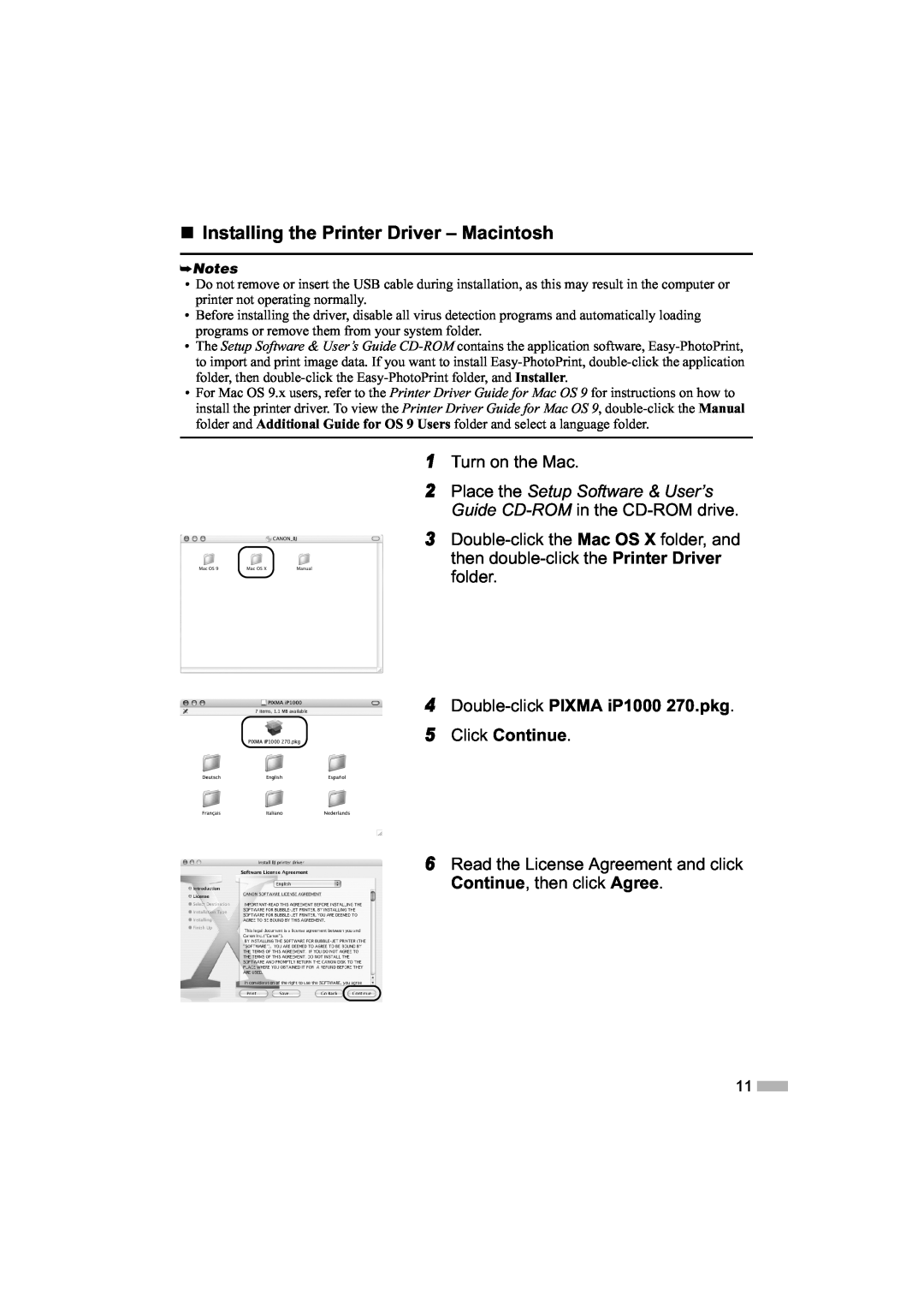 Canon IP1000 quick start „ Installing the Printer Driver - Macintosh, Turn on the Mac 