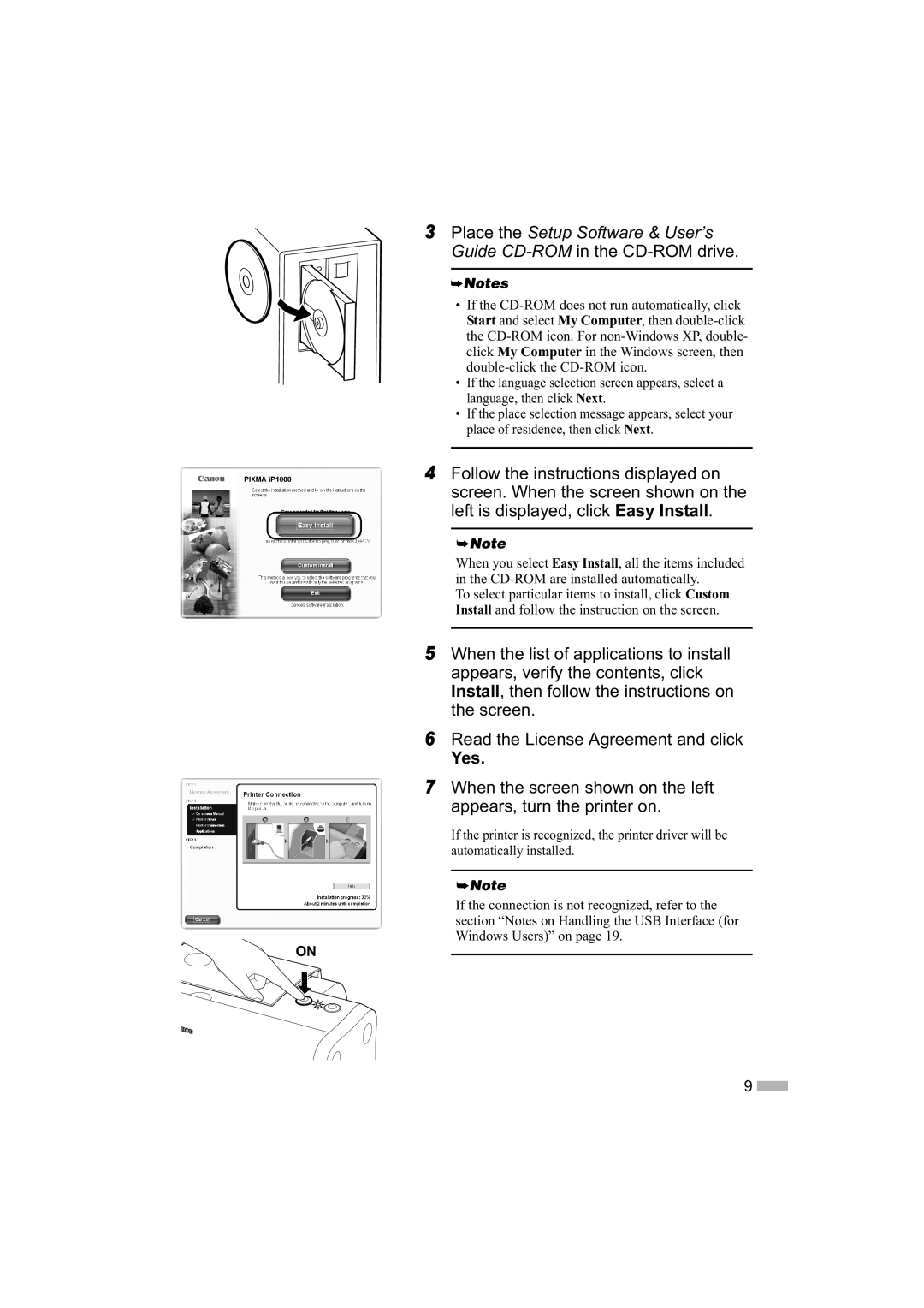 Canon IP1000 quick start Yes 