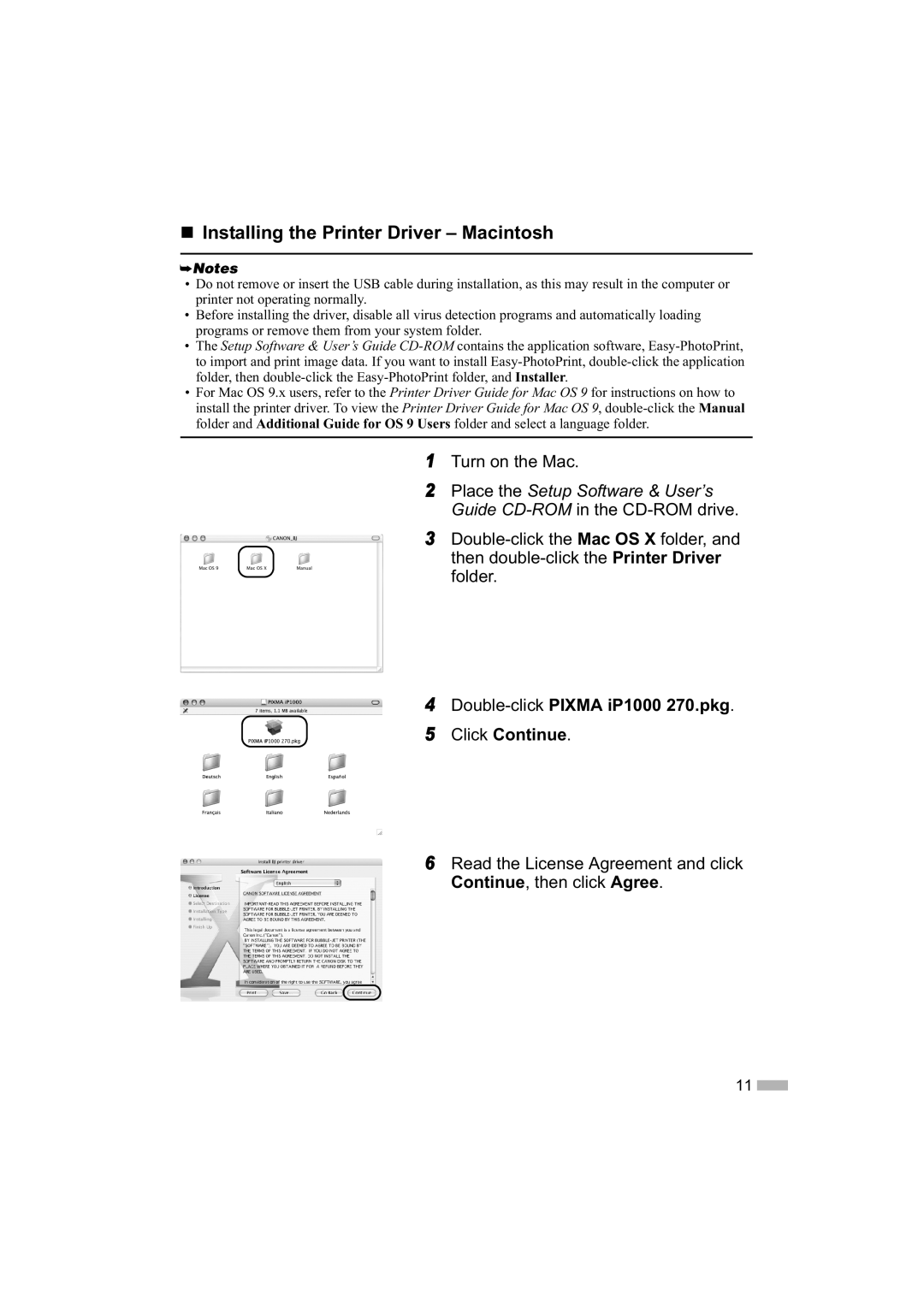 Canon IP1000 quick start „ Installing the Printer Driver Macintosh, Turn on the Mac 