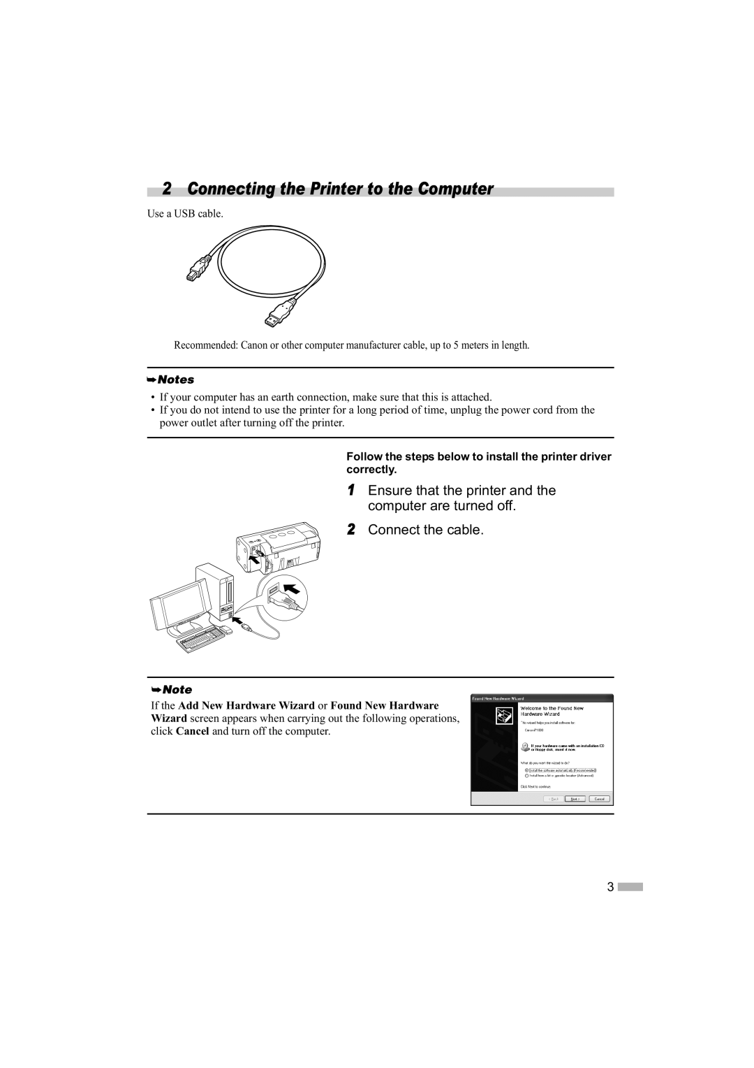 Canon IP1000 quick start Connecting the Printer to the Computer 