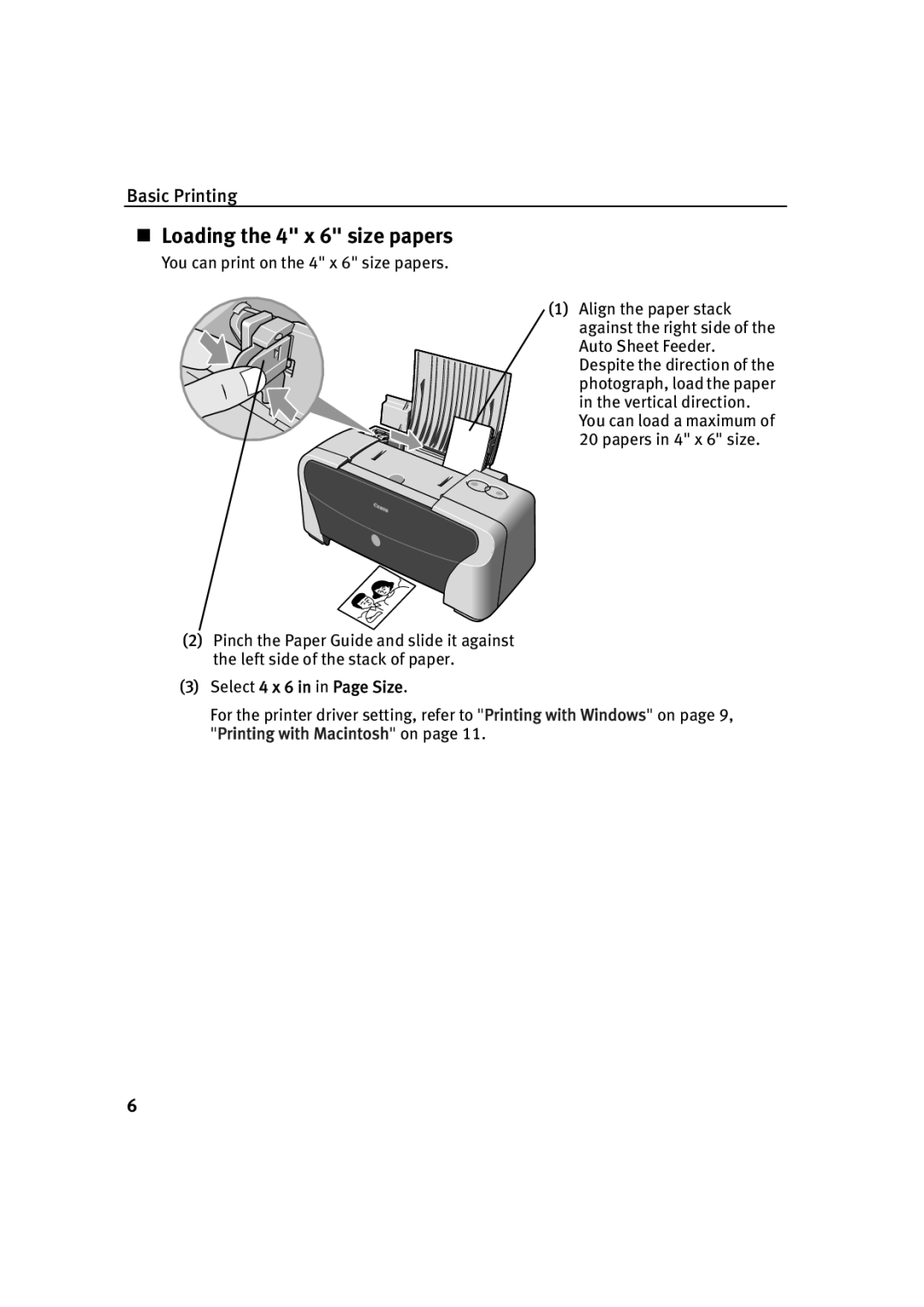 Canon IP1500 quick start „ Loading the 4 x 6 size papers, Select 4 x 6 in in Page Size 