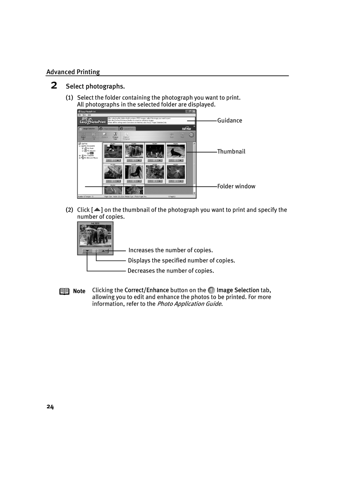 Canon IP1500 quick start Advanced Printing Select photographs 