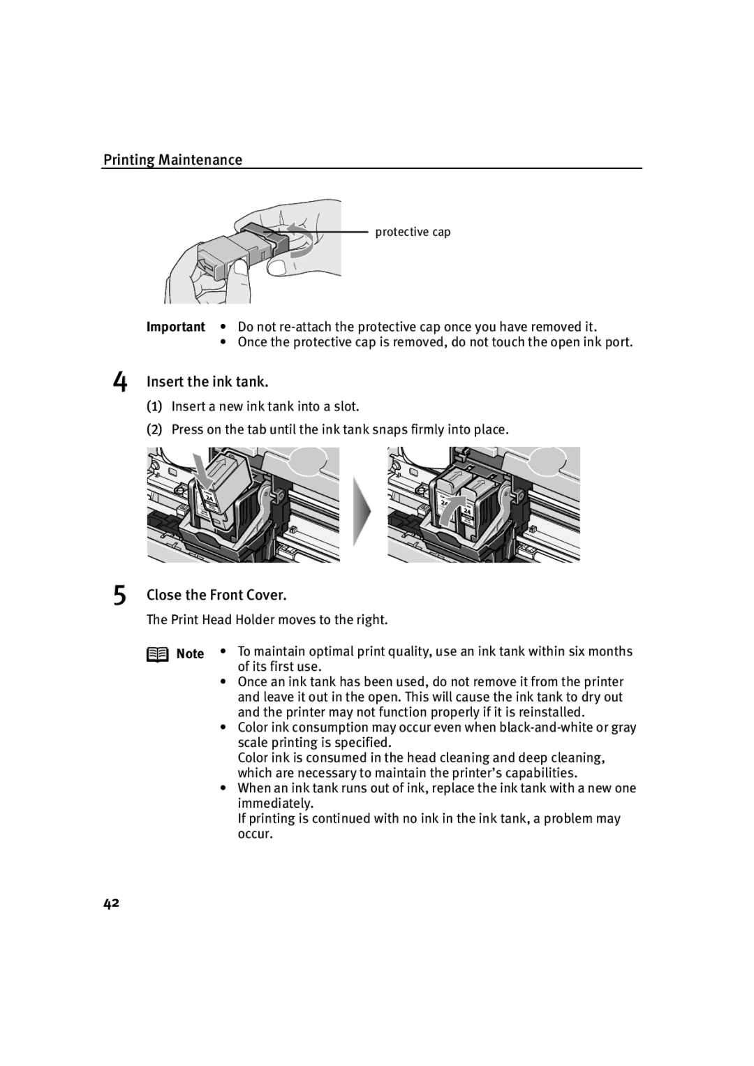 Canon IP1500 quick start Insert the ink tank, Close the Front Cover 