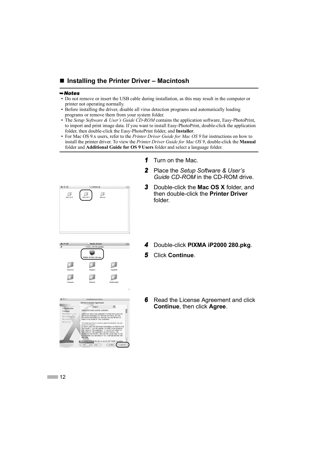 Canon IP2000 quick start „ Installing the Printer Driver Macintosh, Turn on the Mac 