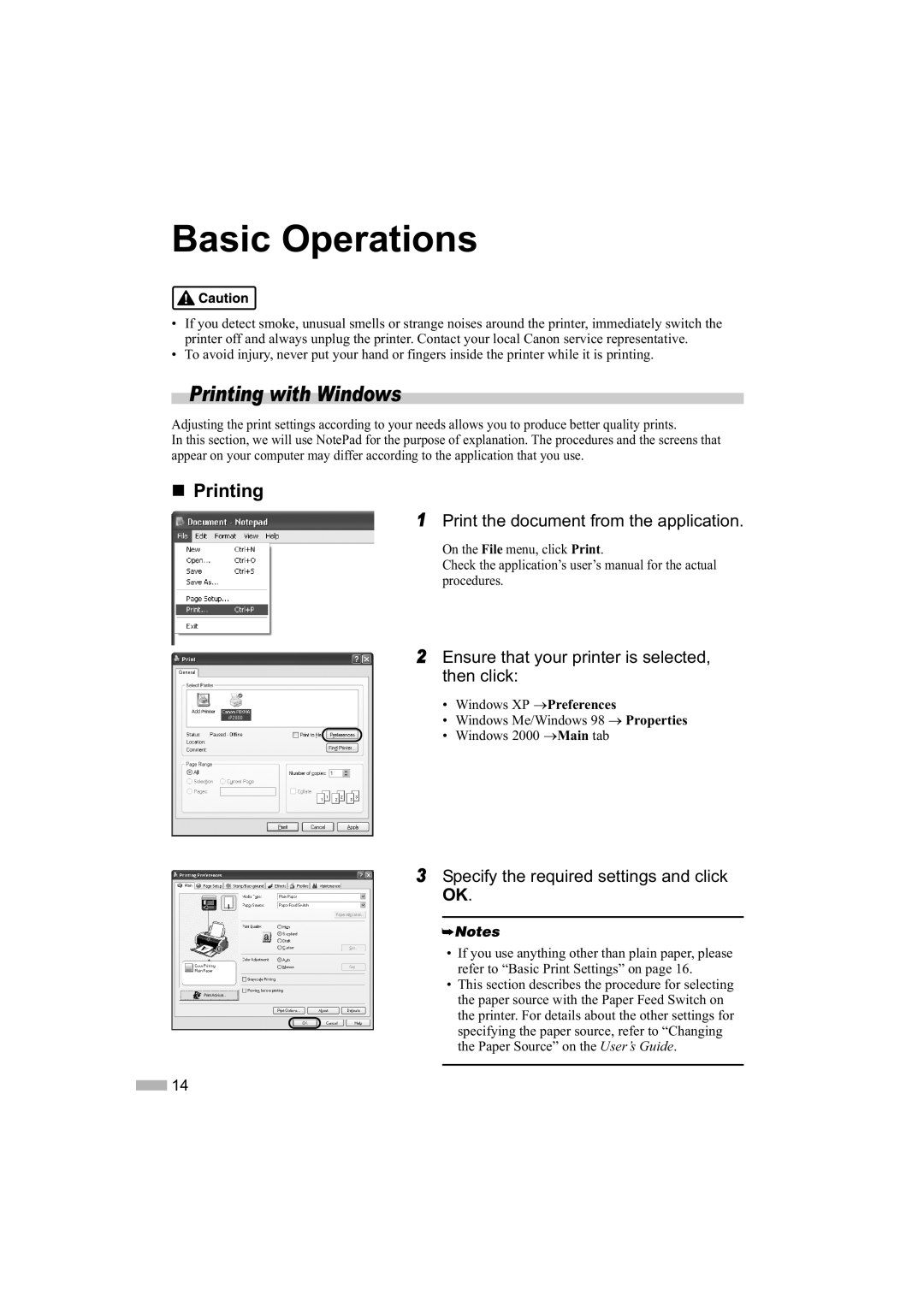 Canon IP2000 quick start Basic Operations, Printing with Windows, „ Printing 