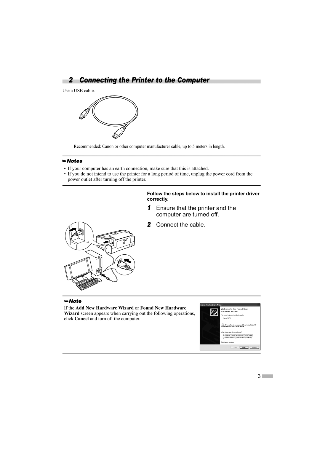 Canon IP2000 quick start Connecting the Printer to the Computer 