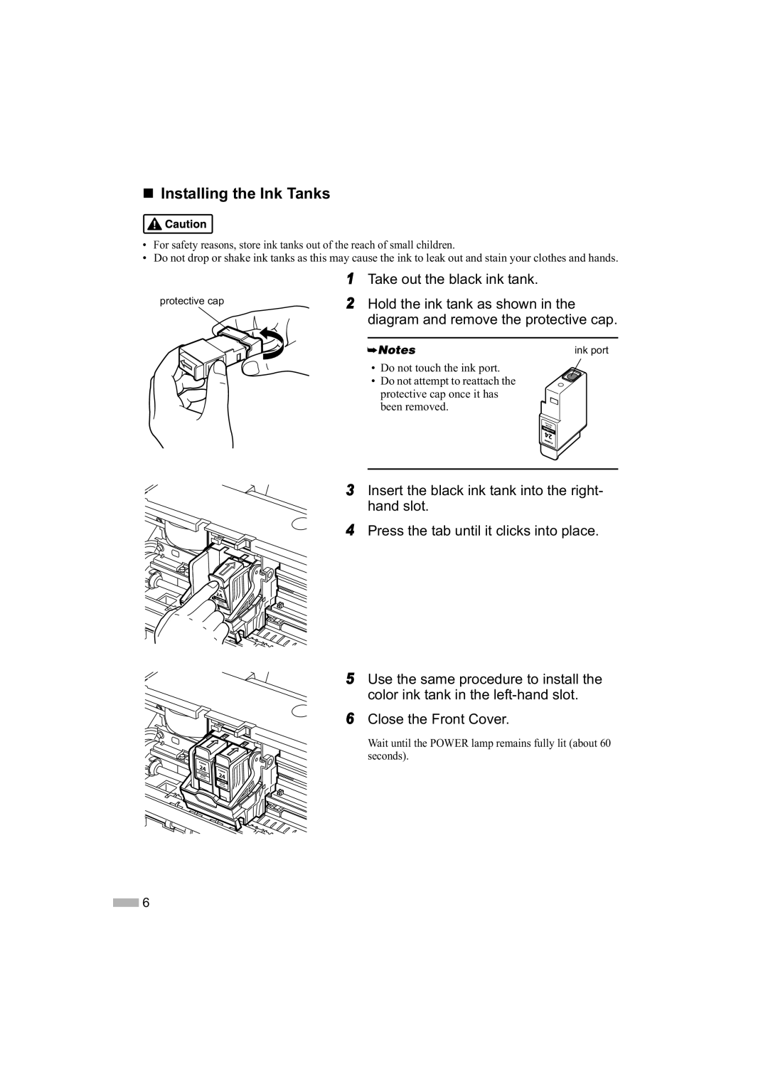 Canon IP2000 quick start „ Installing the Ink Tanks 