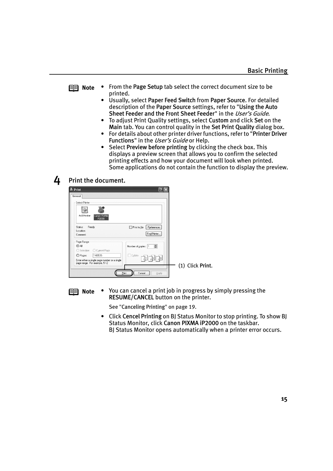 Canon IP2000 quick start Print the document 