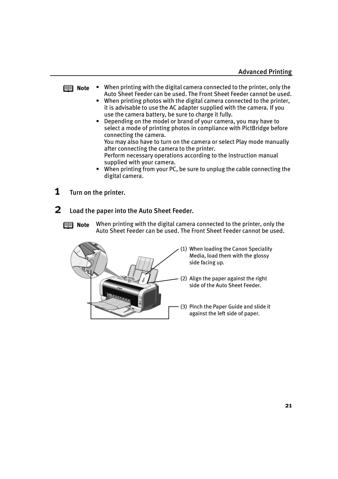 Canon IP2000 quick start Advanced Printing 