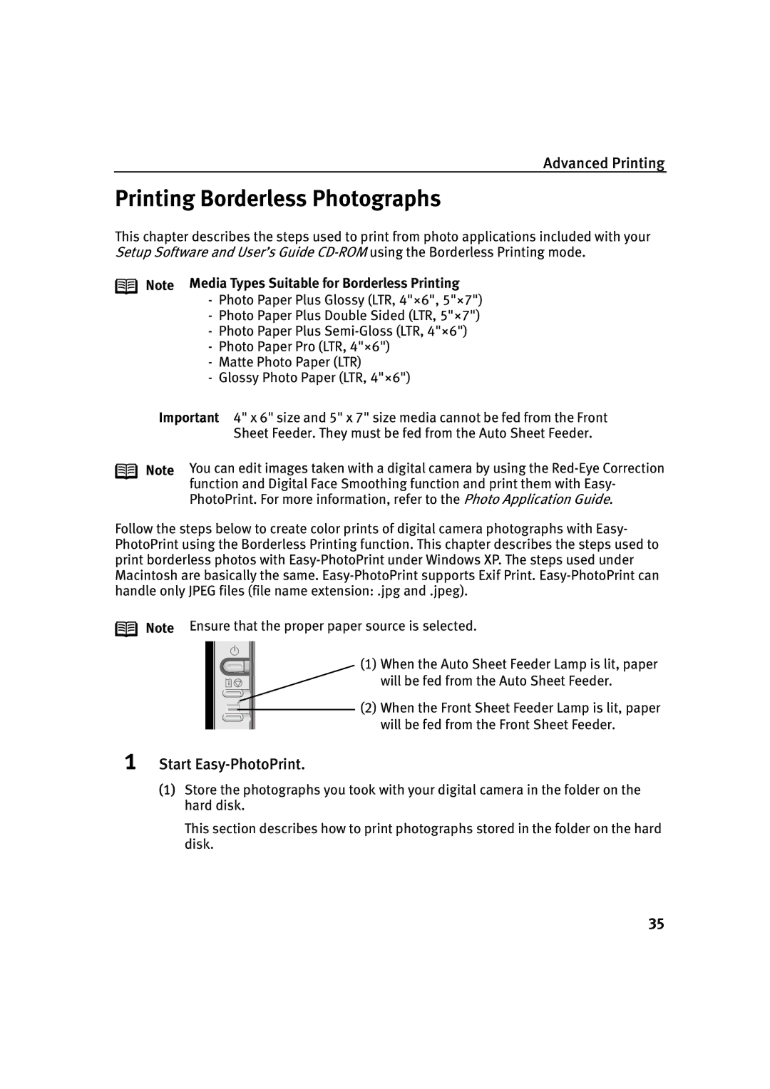 Canon IP2000 quick start Printing Borderless Photographs, Start Easy-PhotoPrint 