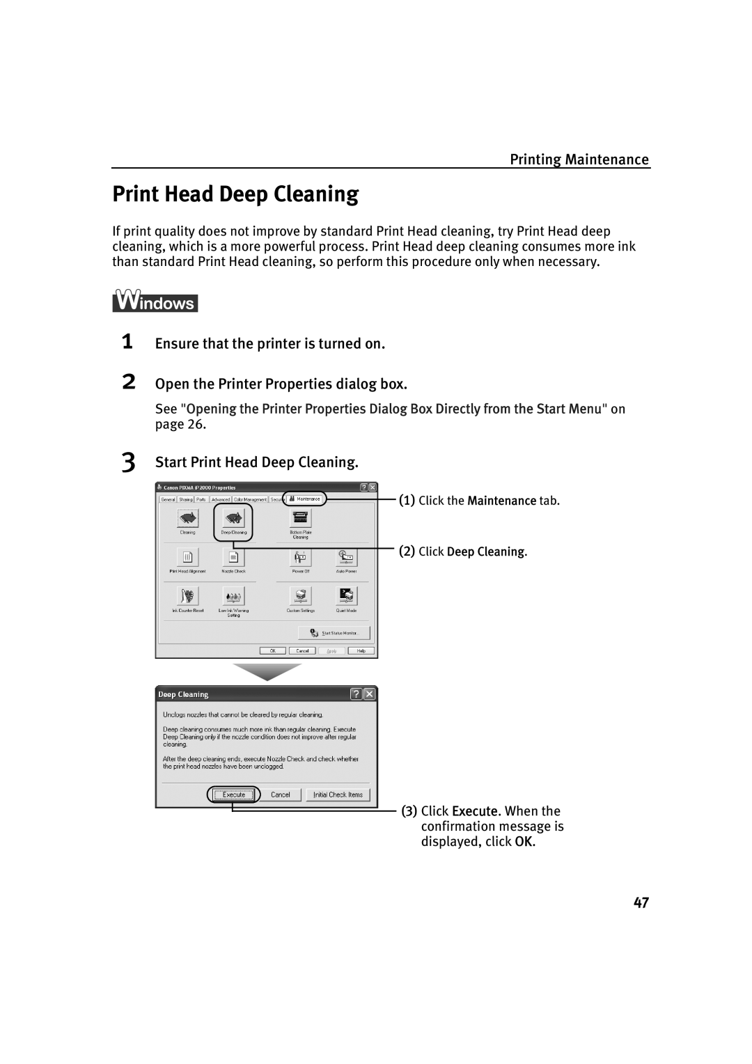 Canon IP2000 quick start Start Print Head Deep Cleaning 