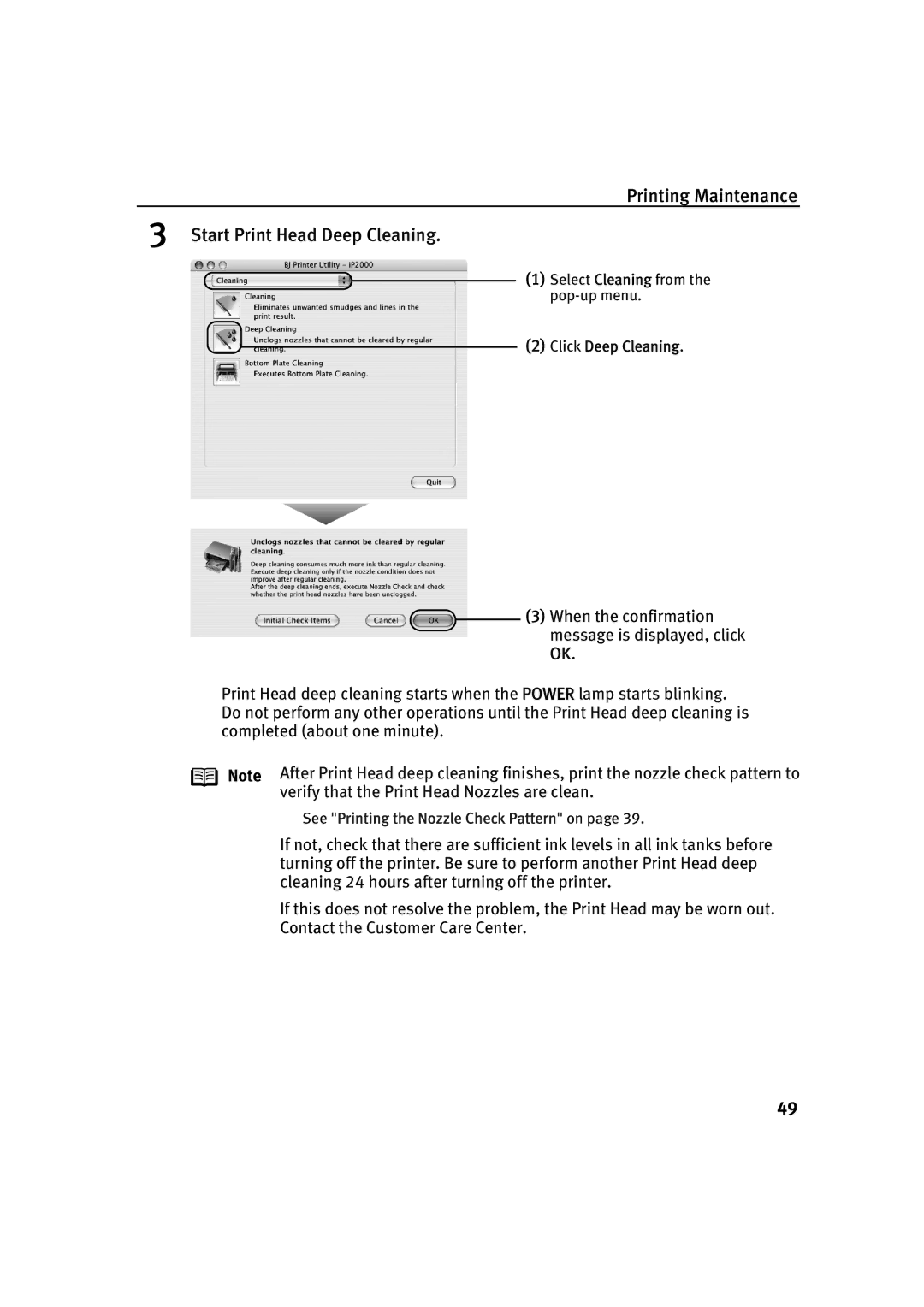 Canon IP2000 quick start Printing Maintenance Start Print Head Deep Cleaning 