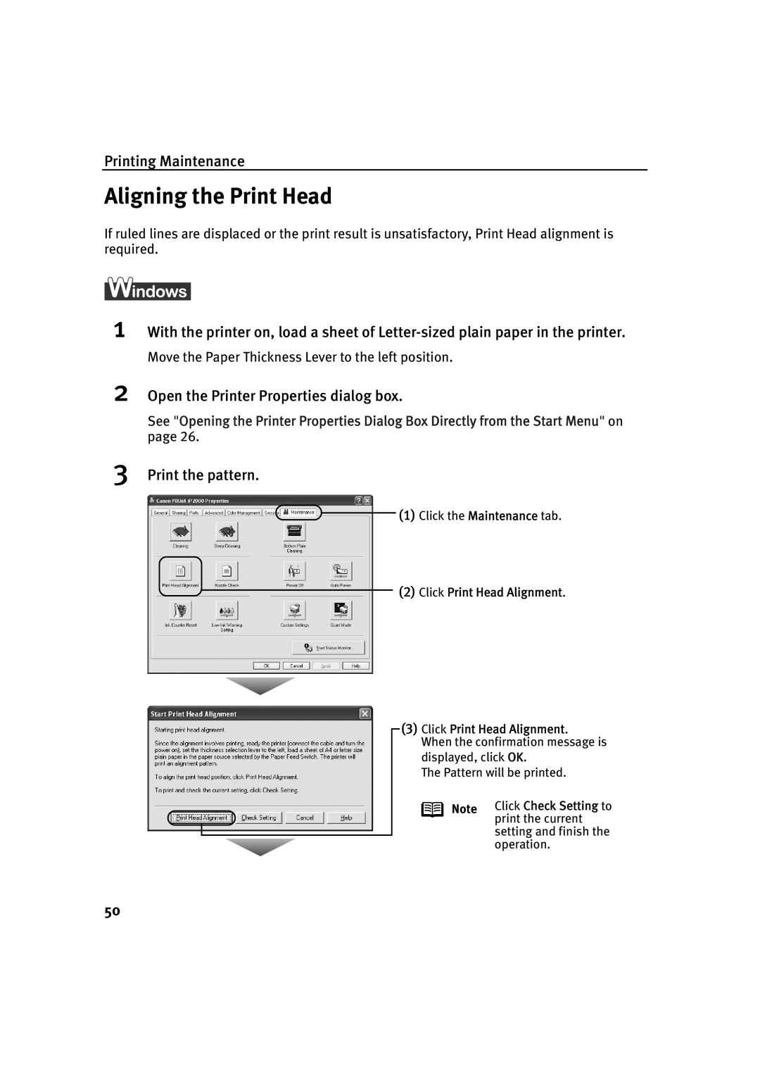 Canon IP2000 quick start Aligning the Print Head, Print the pattern 