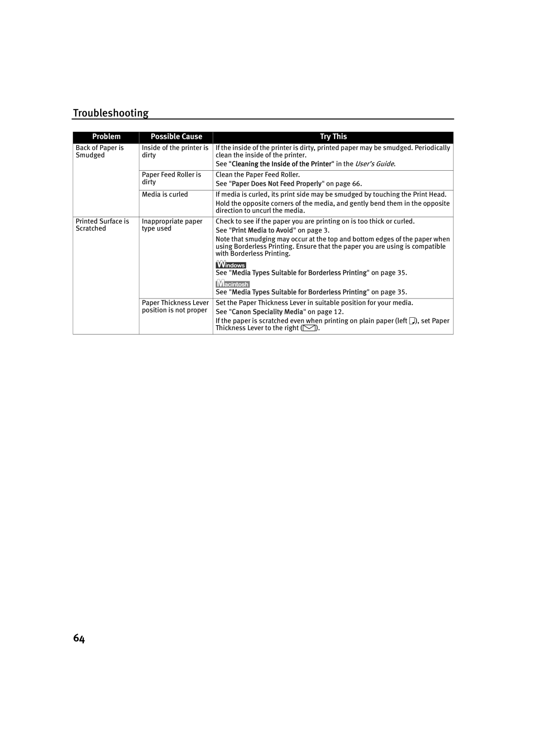 Canon IP2000 quick start See Media Types Suitable for Borderless Printing on 