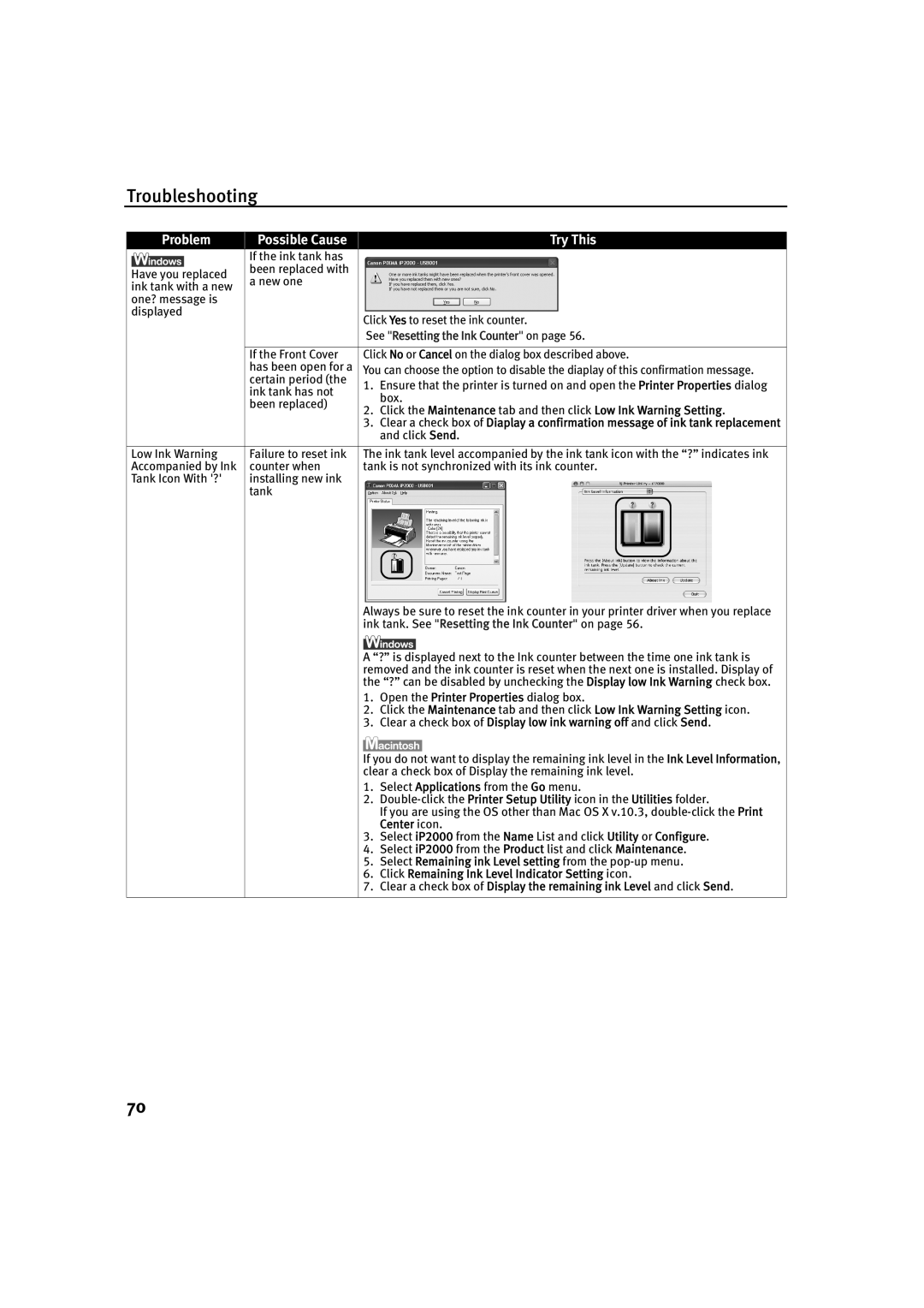Canon IP2000 quick start See Resetting the Ink Counter on 