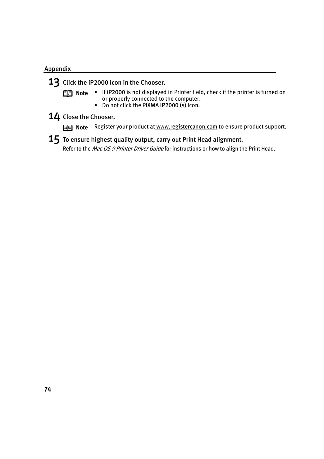 Canon IP2000 quick start Appendix Click the iP2000 icon in the Chooser 