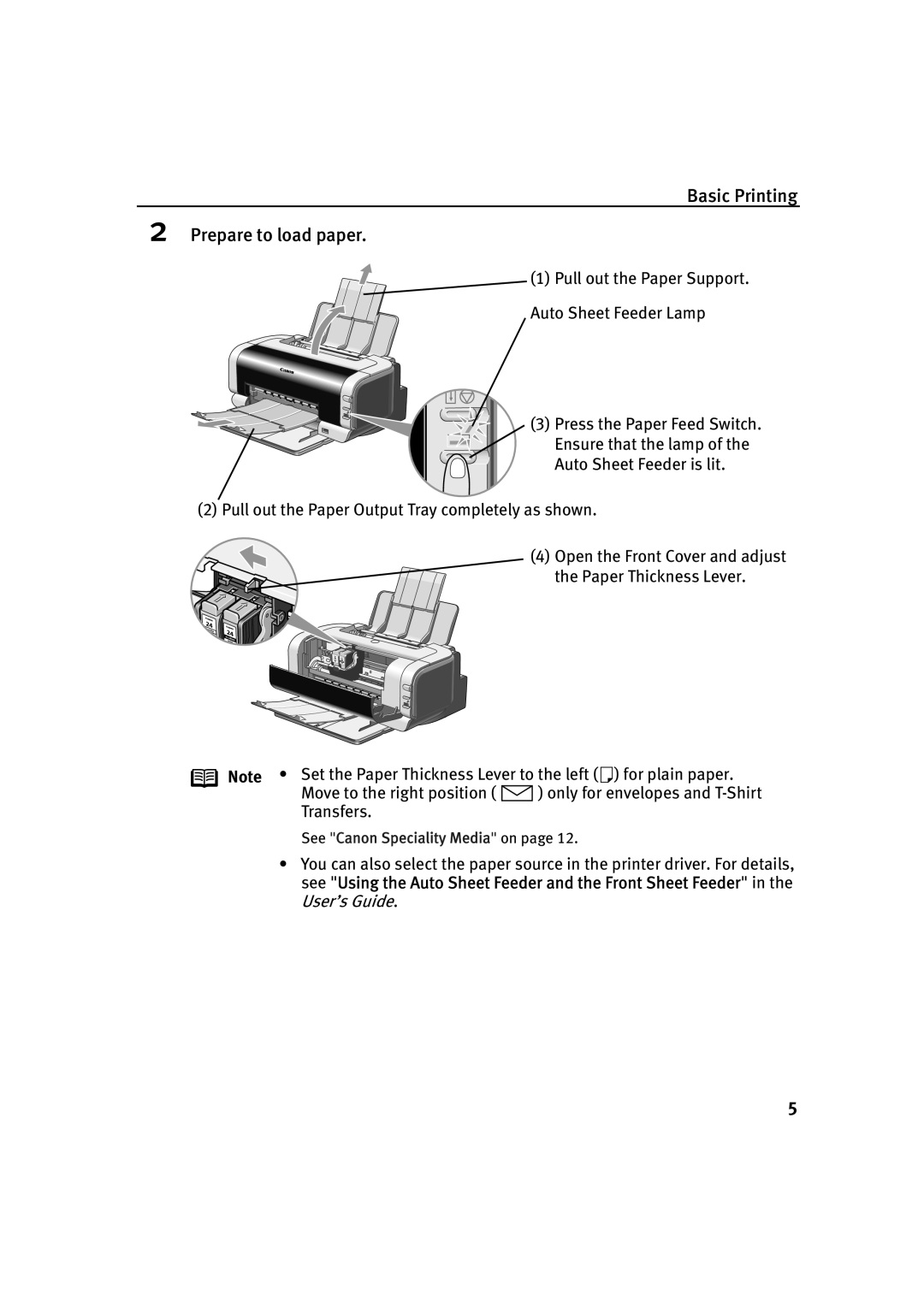 Canon IP2000 quick start Basic Printing Prepare to load paper 