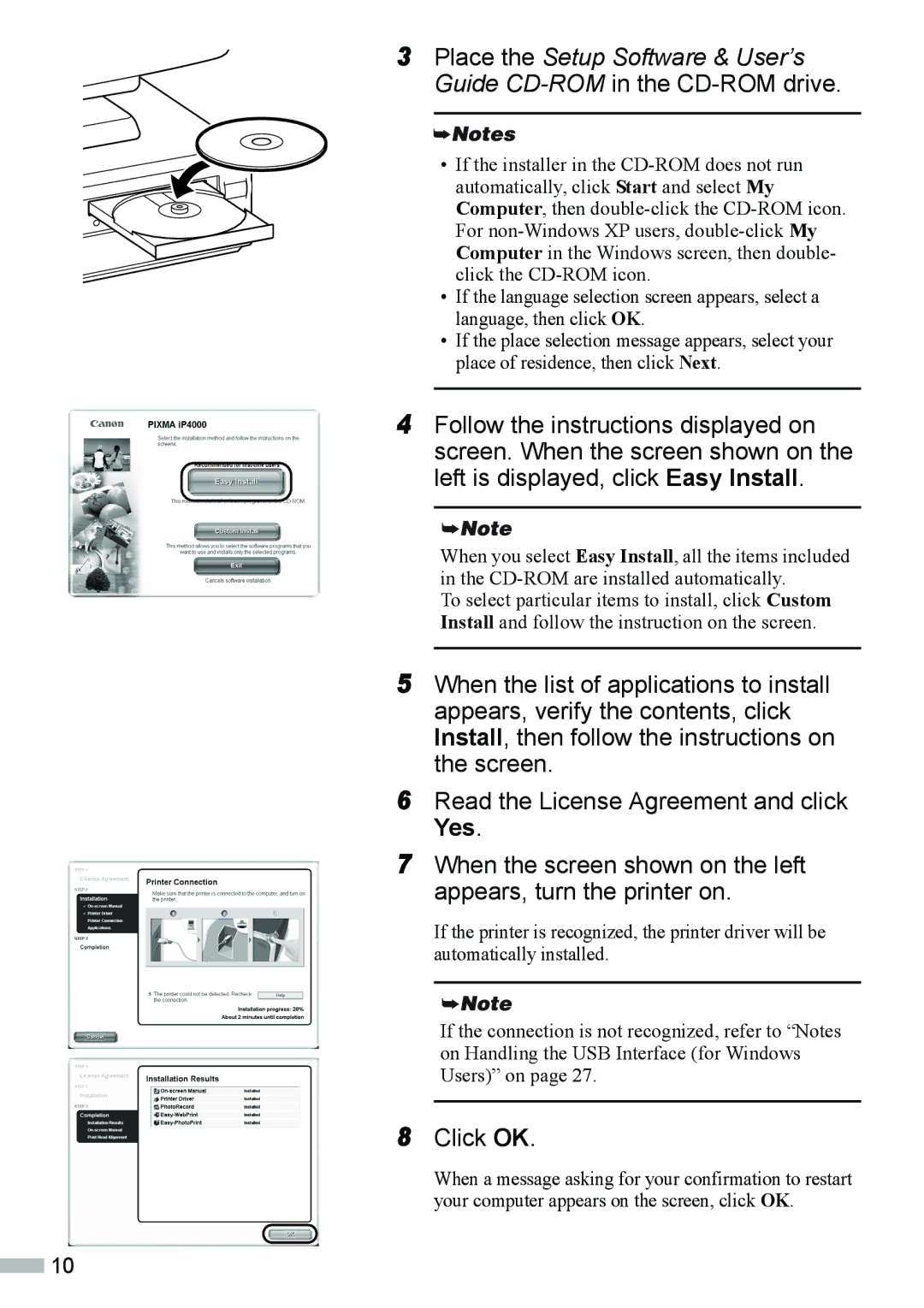 Canon ip3000, IP4000 quick start Click OK 