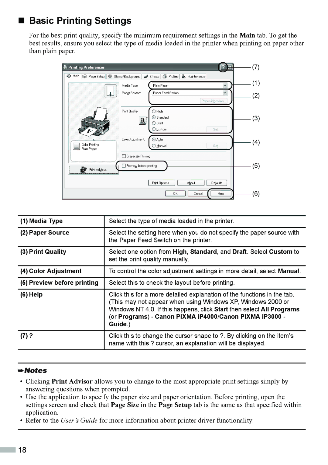 Canon ip3000, IP4000 quick start „ Basic Printing Settings, Paper Source 