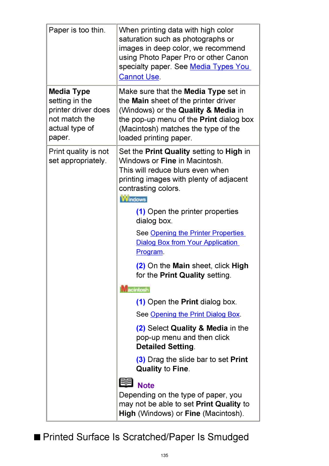 Canon iP3300 manual Printed Surface Is Scratched/Paper Is Smudged 