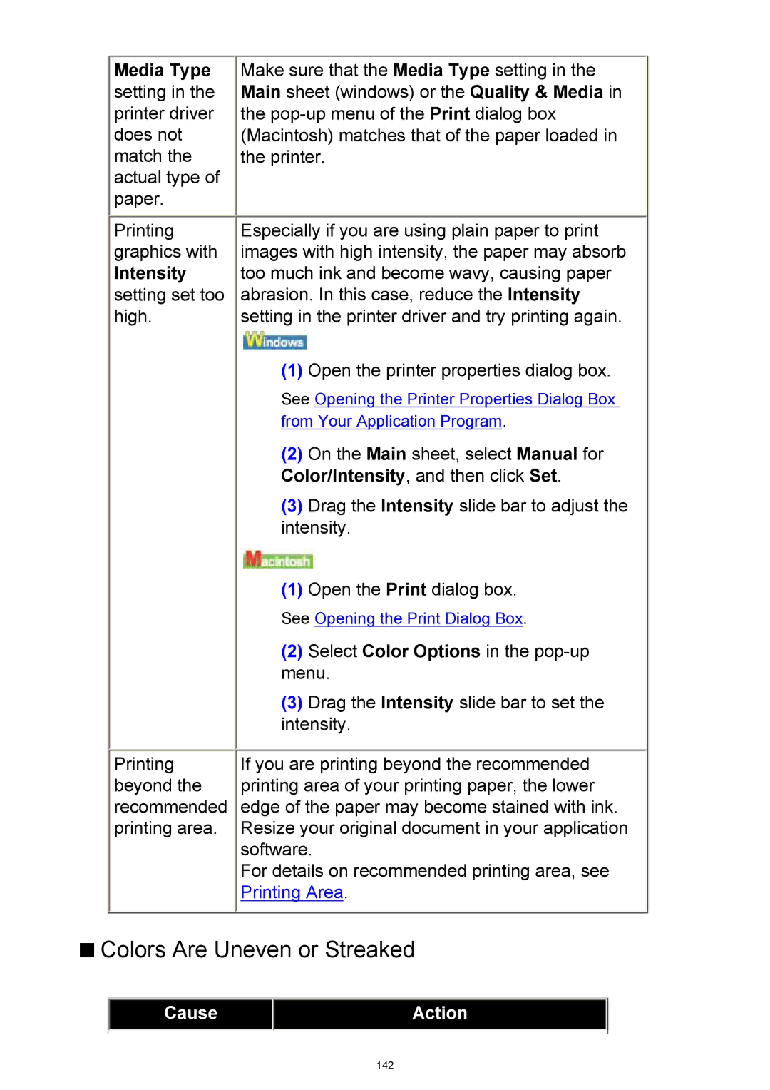 Canon iP3300 manual Colors Are Uneven or Streaked, Color/Intensity , and then click Set 