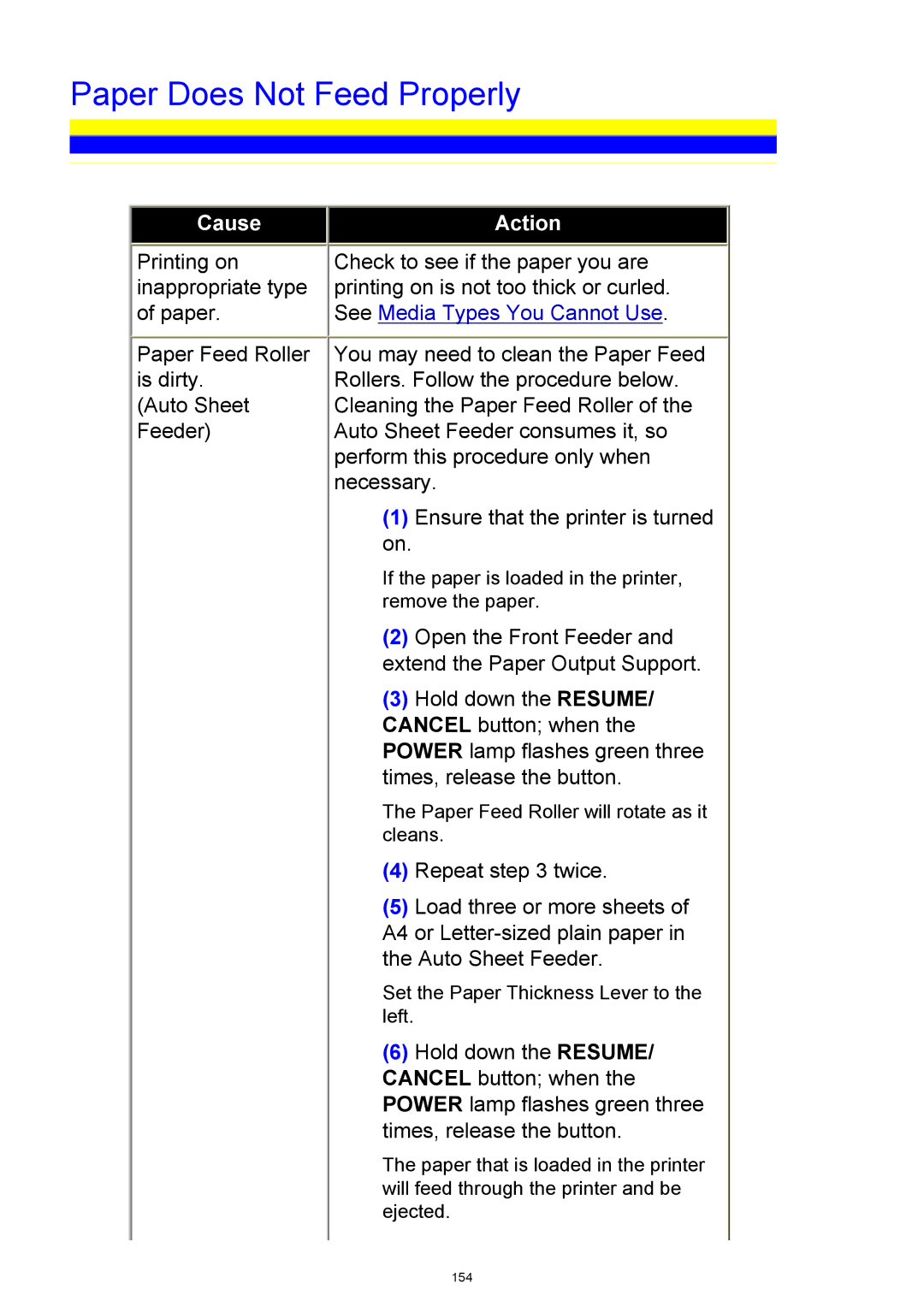 Canon iP3300 manual Paper Does Not Feed Properly 