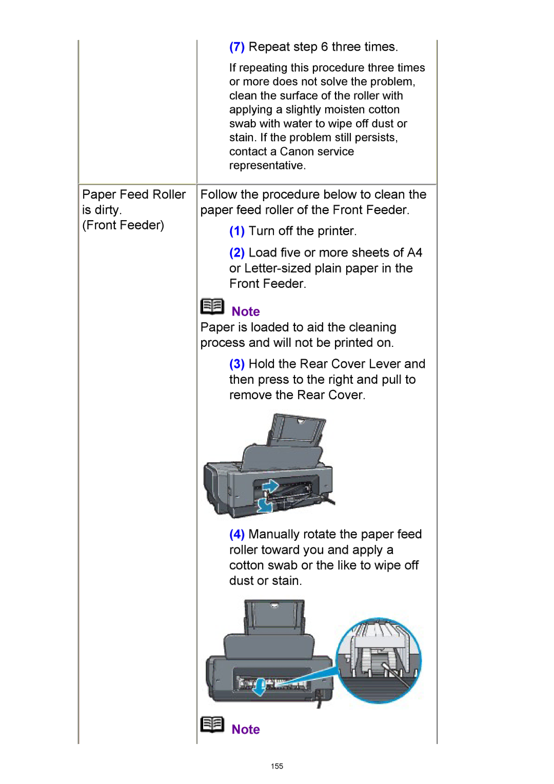 Canon iP3300 manual Paper Feed Roller is dirty Front Feeder Repeat three times 