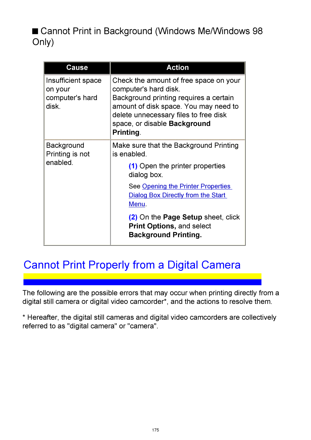 Canon iP3300 manual Cannot Print Properly from a Digital Camera, Cannot Print in Background Windows Me/Windows 98 Only 