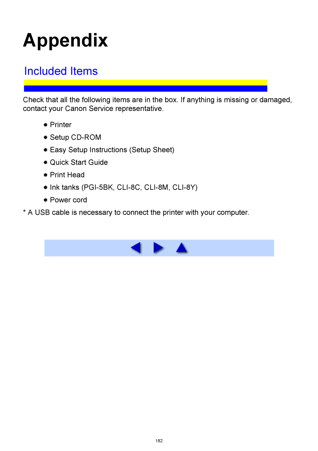 Canon iP3300 manual Appendix, Included Items 