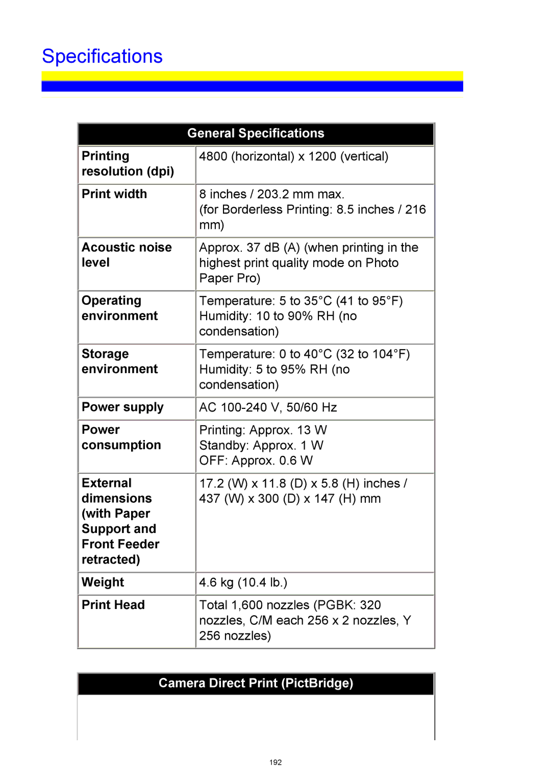 Canon iP3300 manual Specifications 