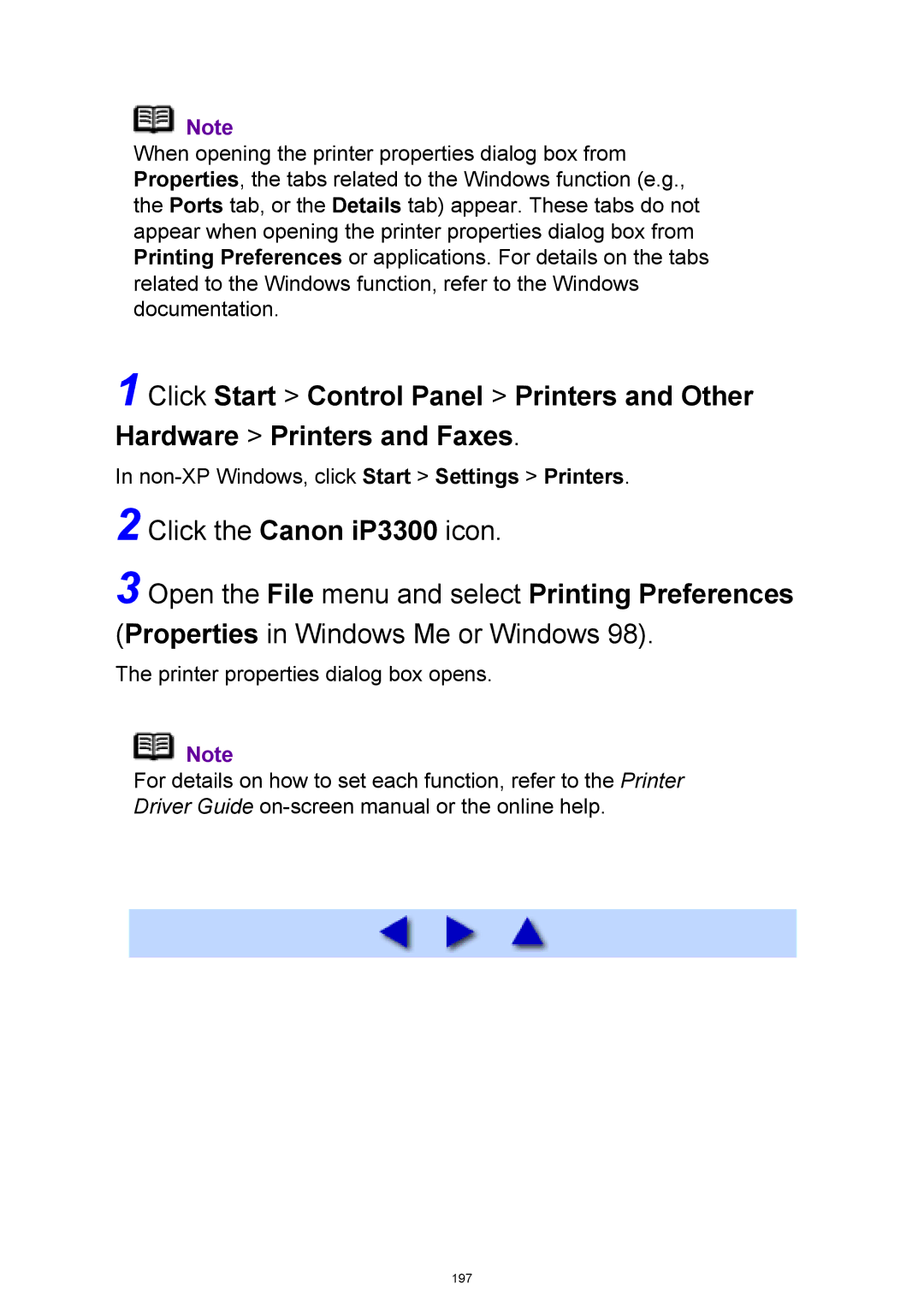 Canon iP3300 manual Non-XP Windows, click Start Settings Printers 