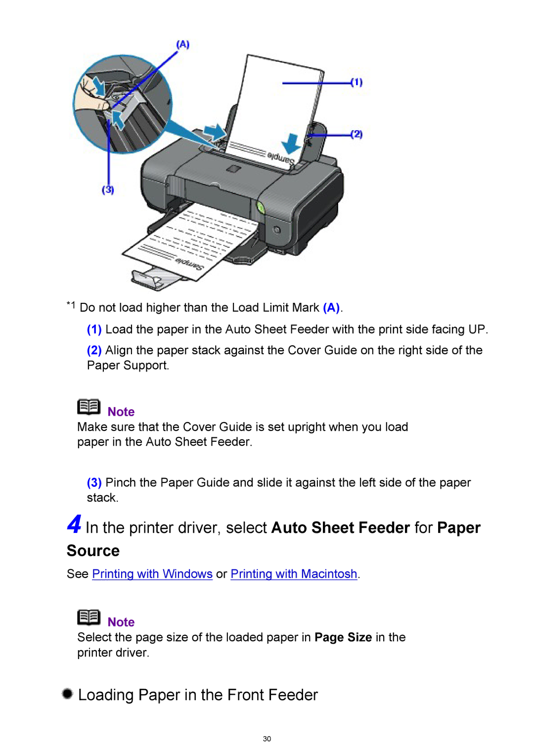 Canon iP3300 manual Printer driver, select Auto Sheet Feeder for Paper, Loading Paper in the Front Feeder 