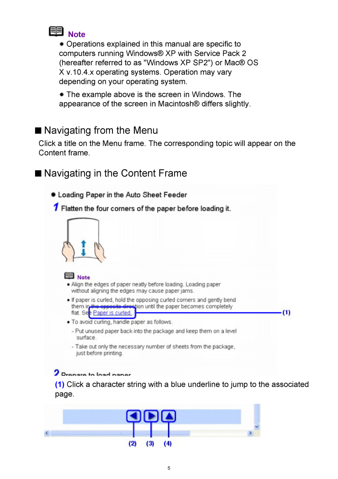 Canon iP3300 manual Navigating from the Menu, Navigating in the Content Frame 