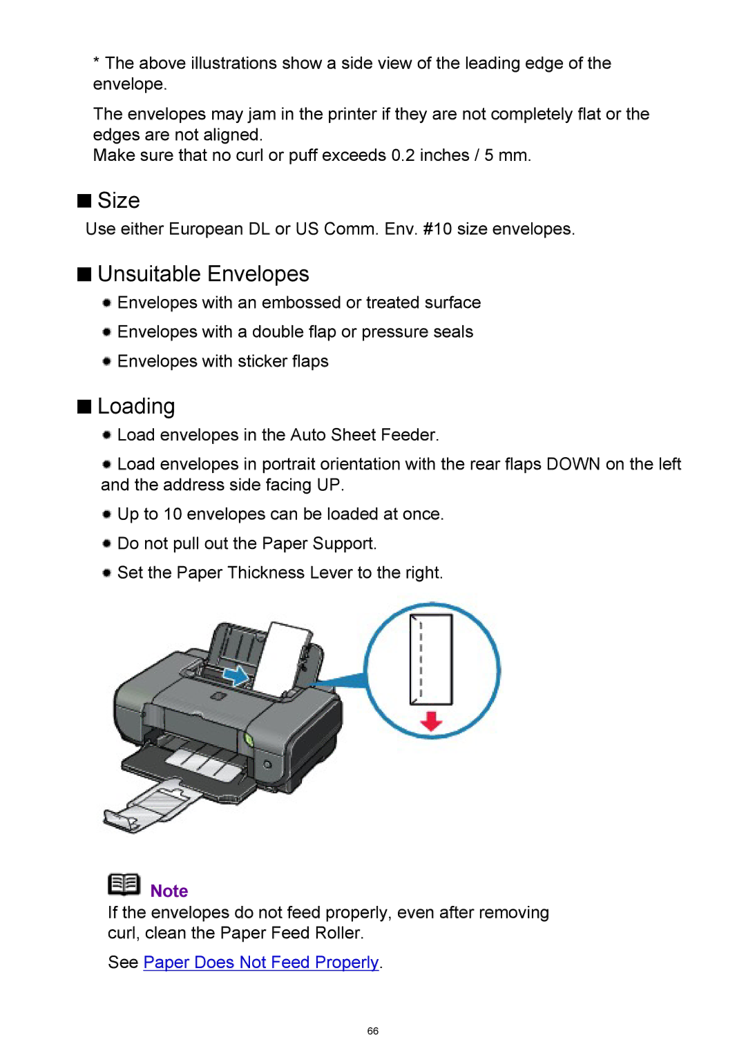 Canon iP3300 manual Size, Unsuitable Envelopes 