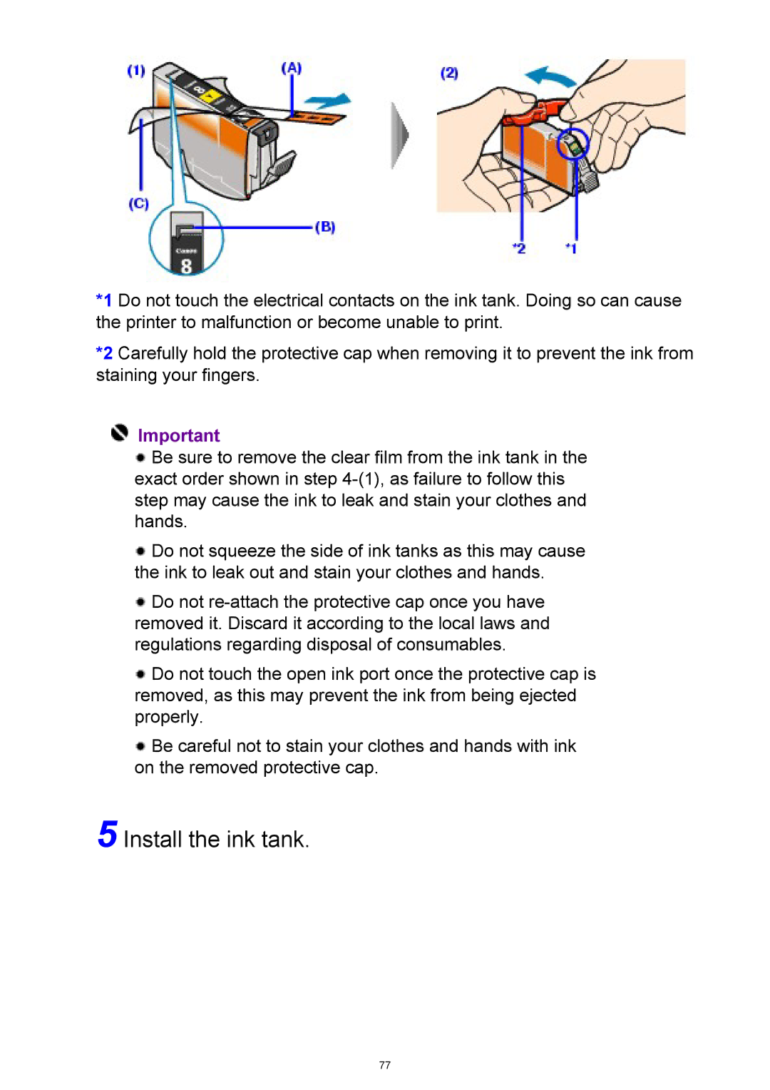 Canon iP3300 manual Install the ink tank 