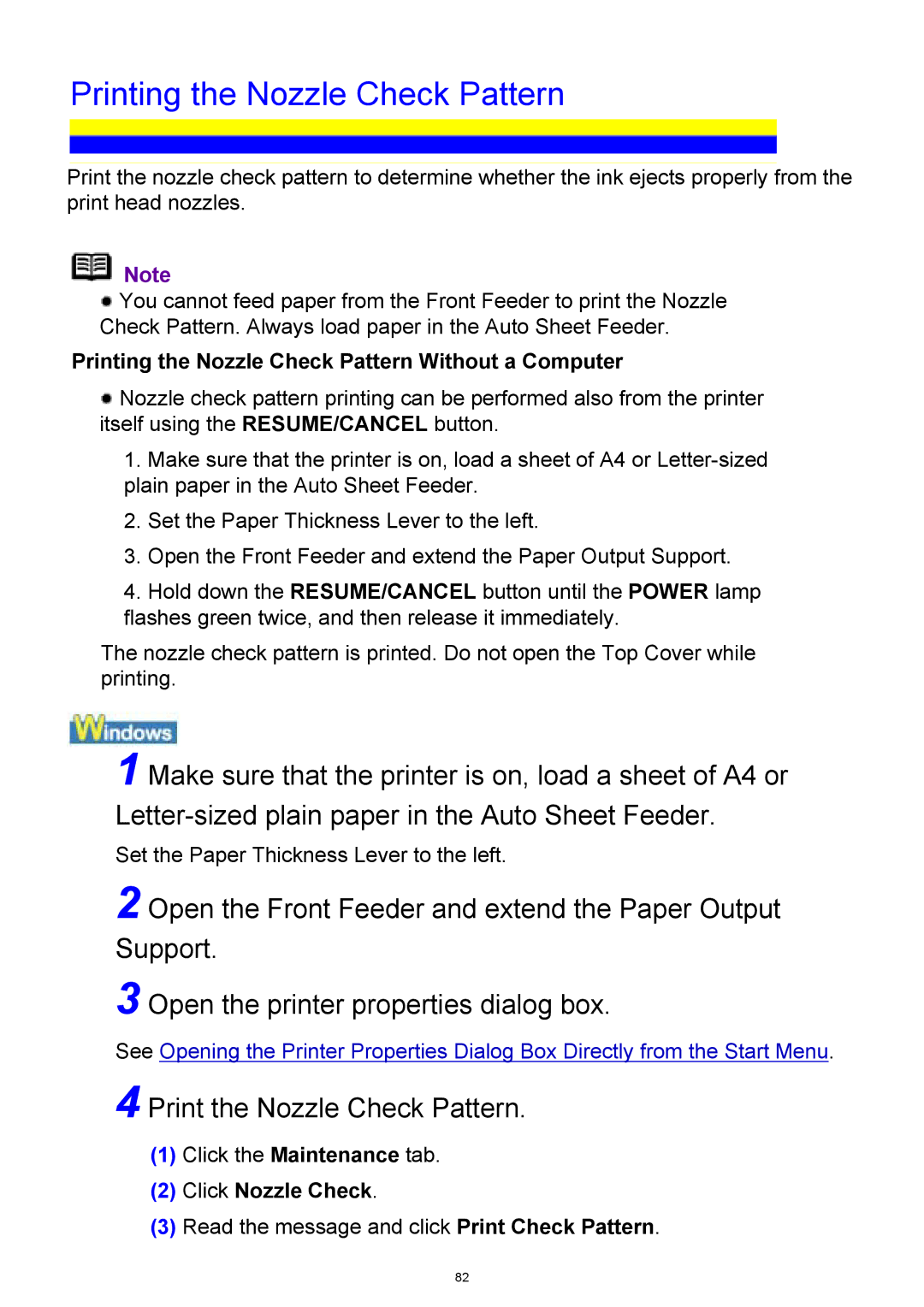 Canon iP3300 manual Printing the Nozzle Check Pattern, Print the Nozzle Check Pattern, Click Nozzle Check 