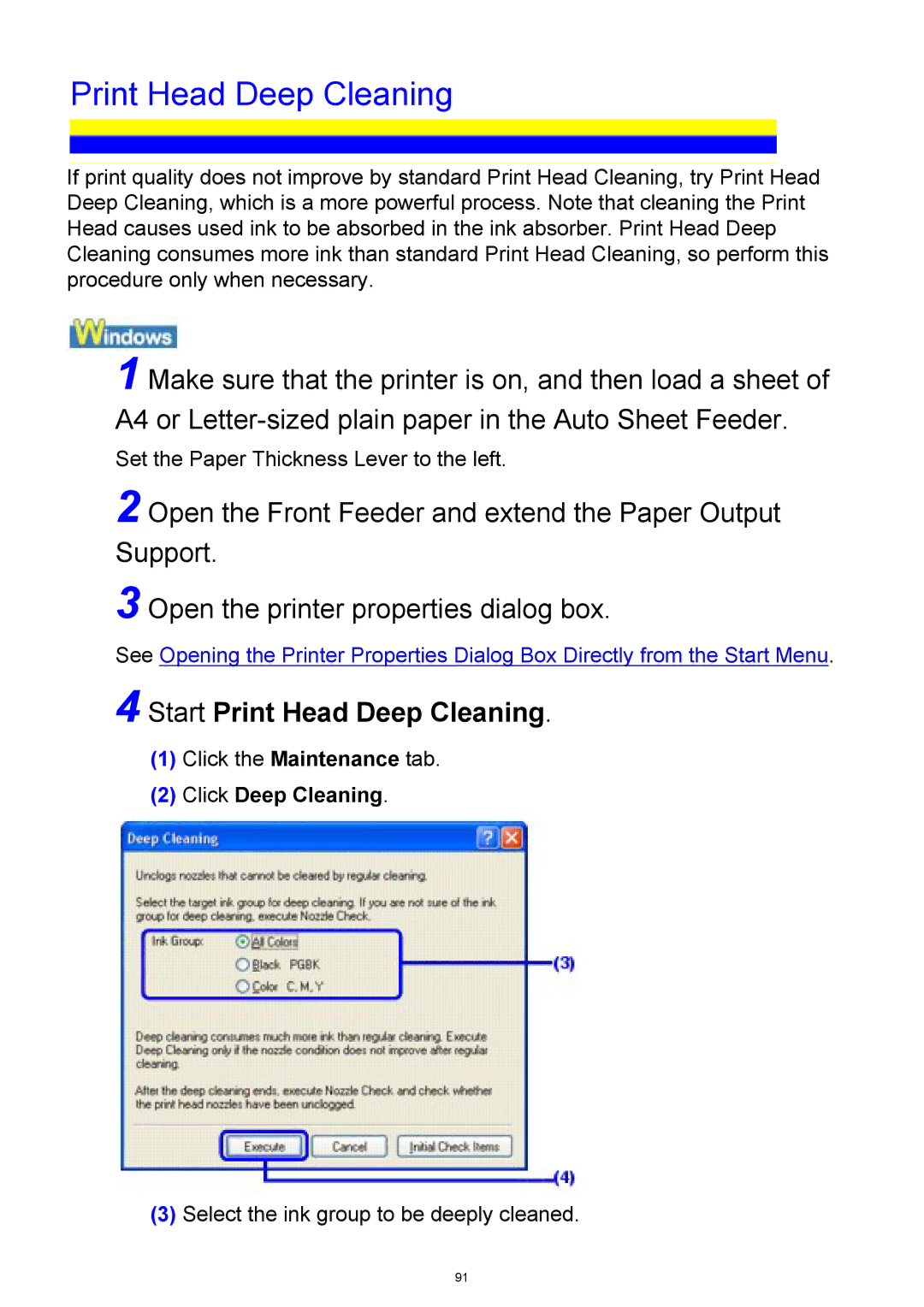 Canon iP3300 manual Print Head Deep Cleaning, Click Deep Cleaning 