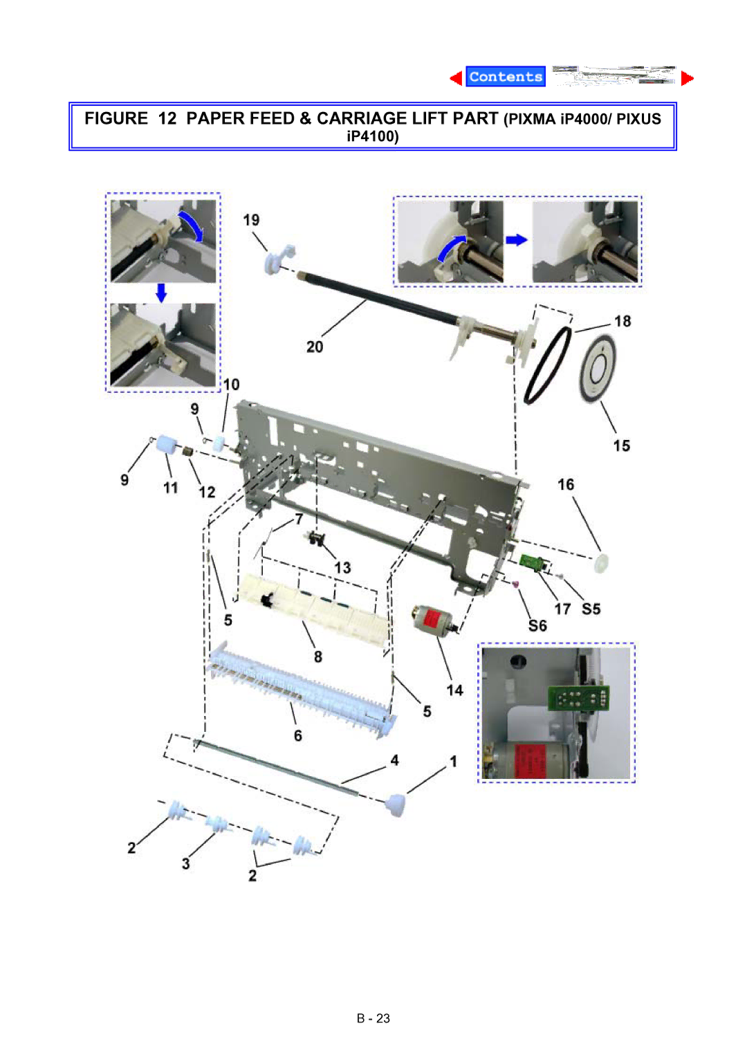 Canon IP4000, IP3100, IP4100 manual Paper Feed & Carriage Lift Part Pixma iP4000/ Pixus 