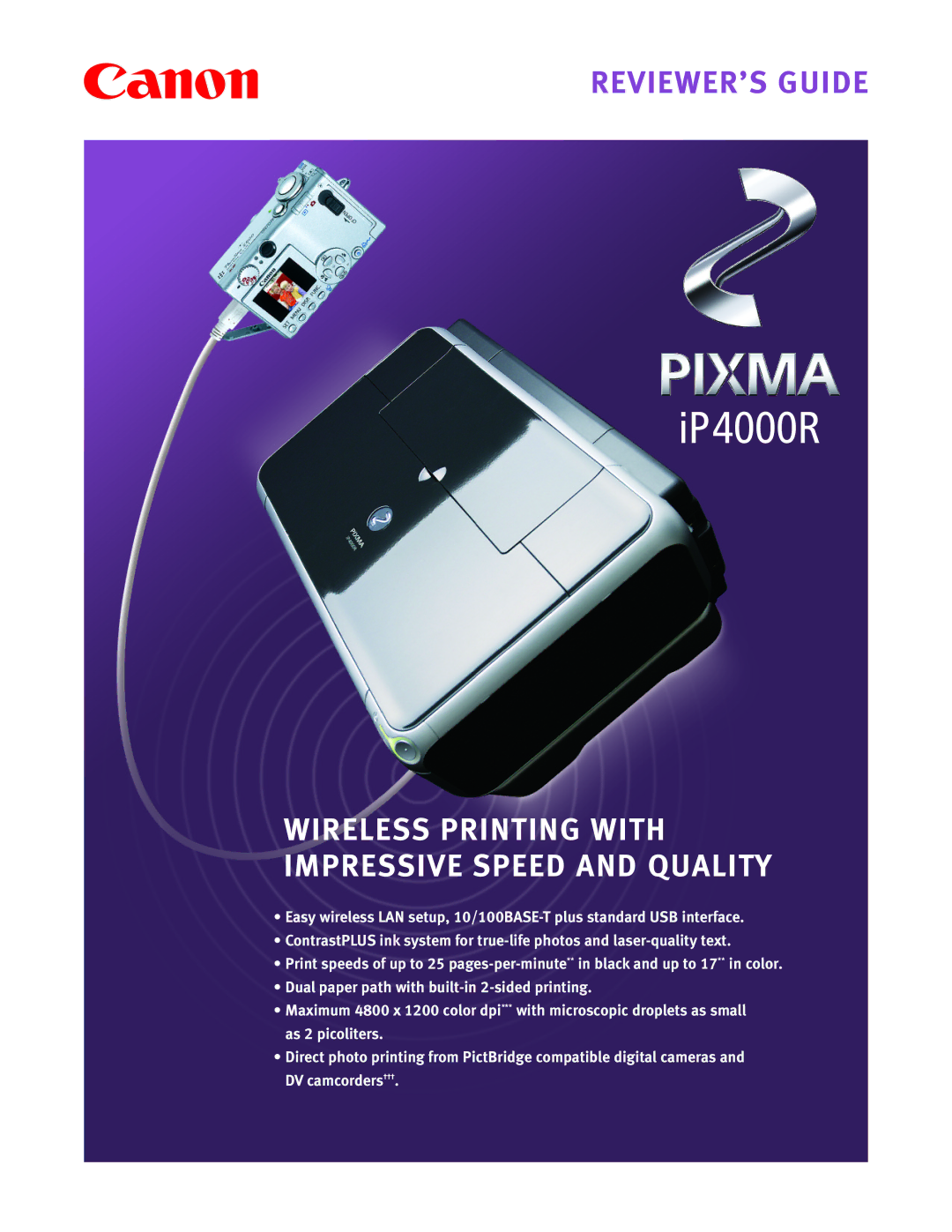 Canon IP4000R manual Wireless Printing with Impressive Speed and Quality 