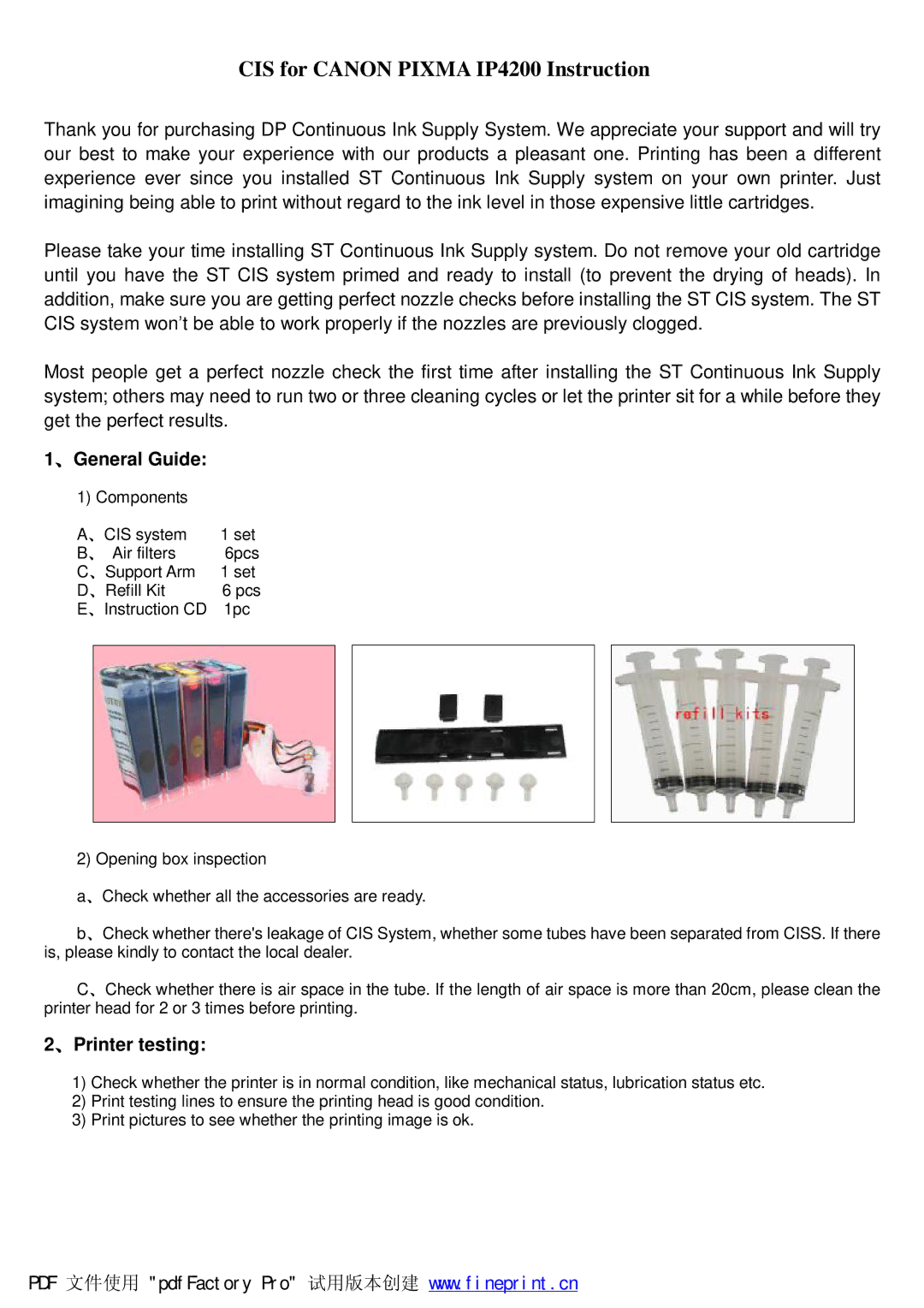 Canon IP4200 manual 、General Guide, 、Printer testing 