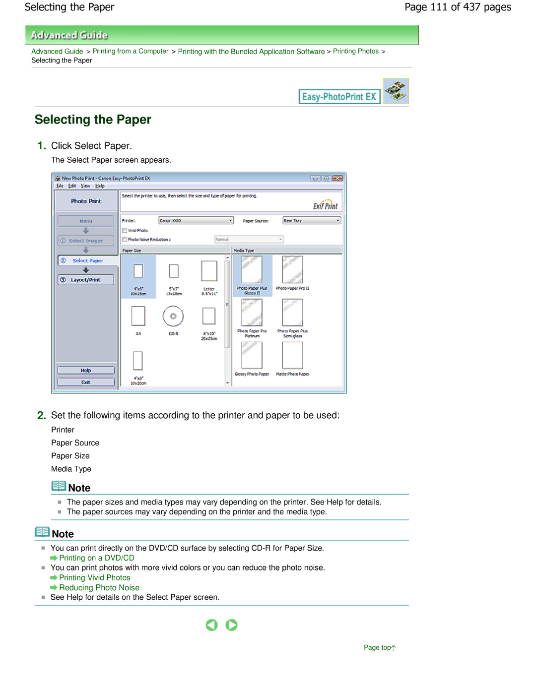 Canon iP4700 manual Selecting the Paper, 111 of 437 pages 