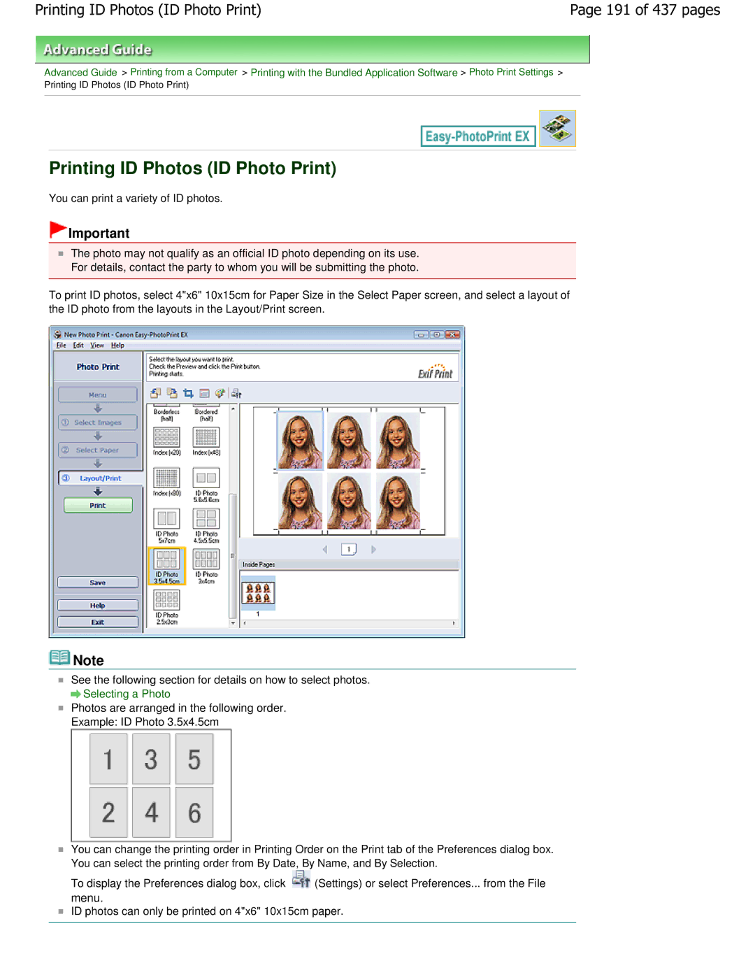 Canon iP4700 manual Printing ID Photos ID Photo Print, 191 of 437 pages 