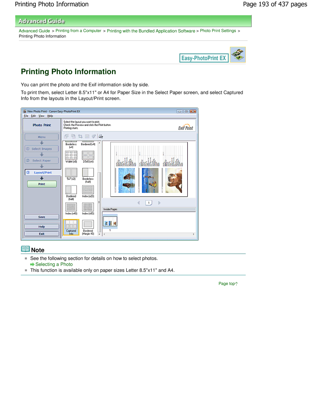 Canon iP4700 manual Printing Photo Information, 193 of 437 pages 