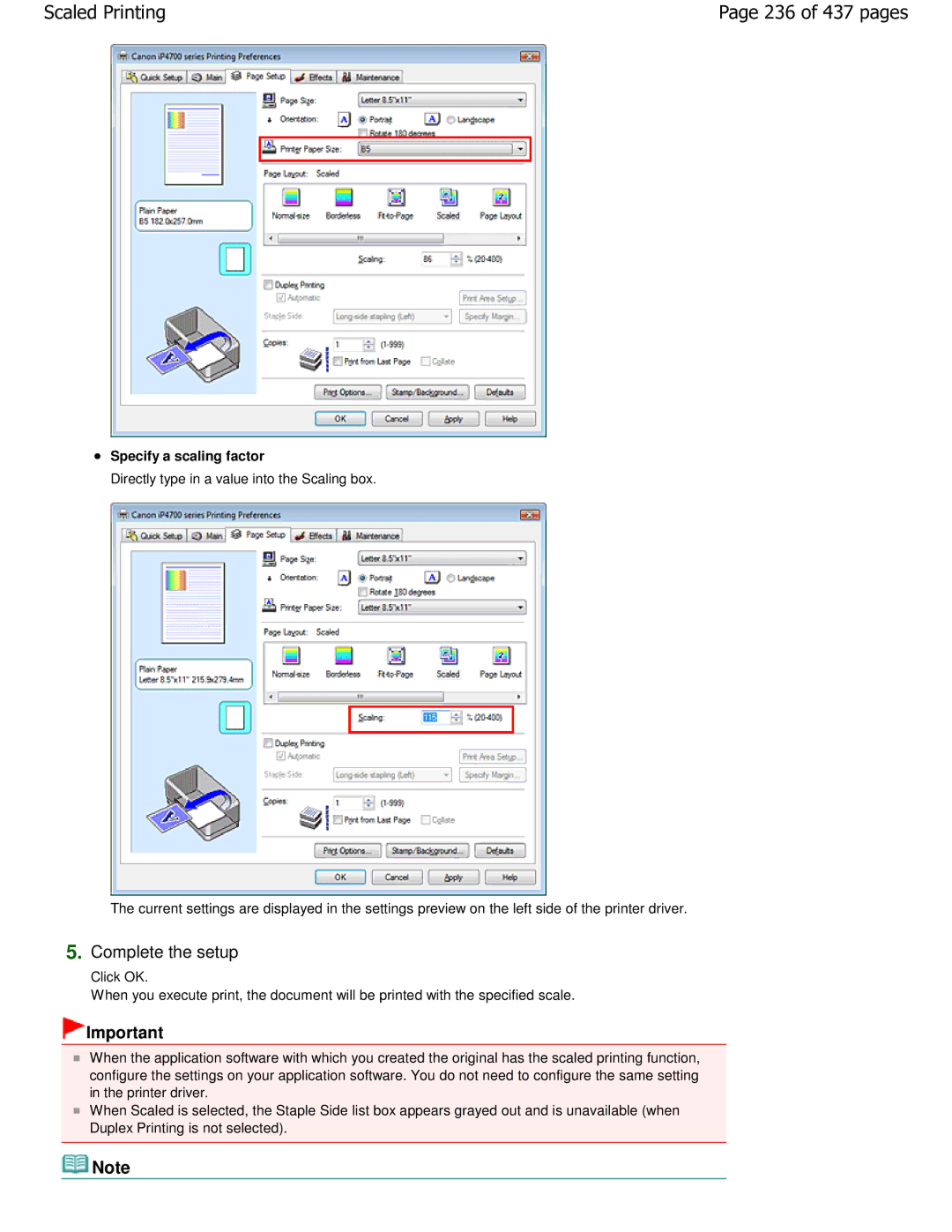 Canon iP4700 manual 236 of 437 pages, Specify a scaling factor 