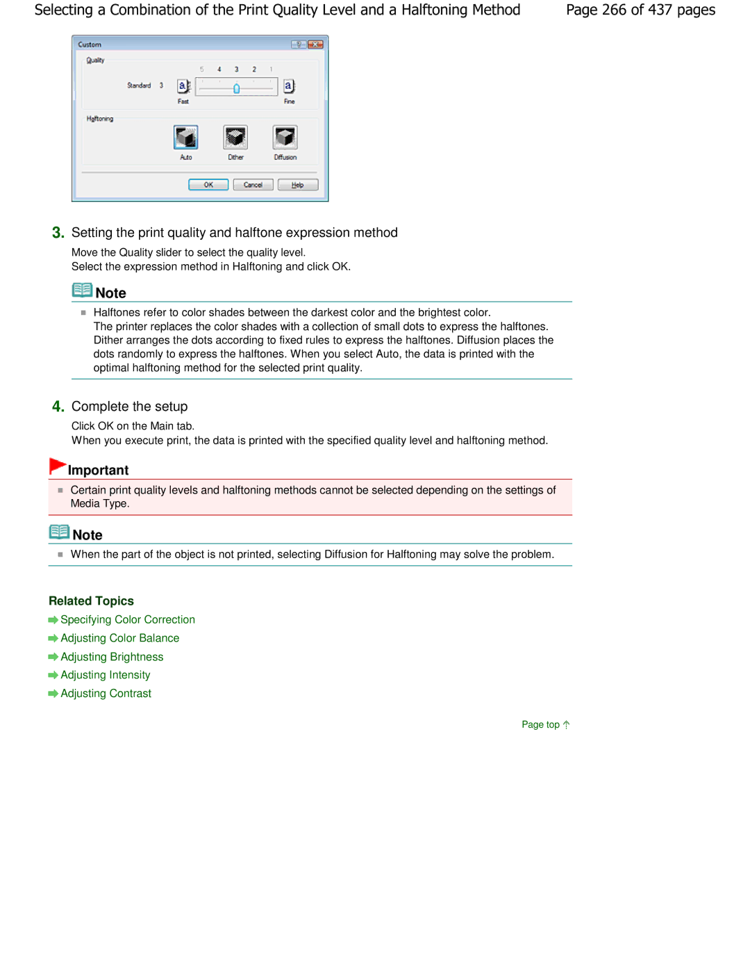 Canon iP4700 manual 266 of 437 pages, Setting the print quality and halftone expression method 