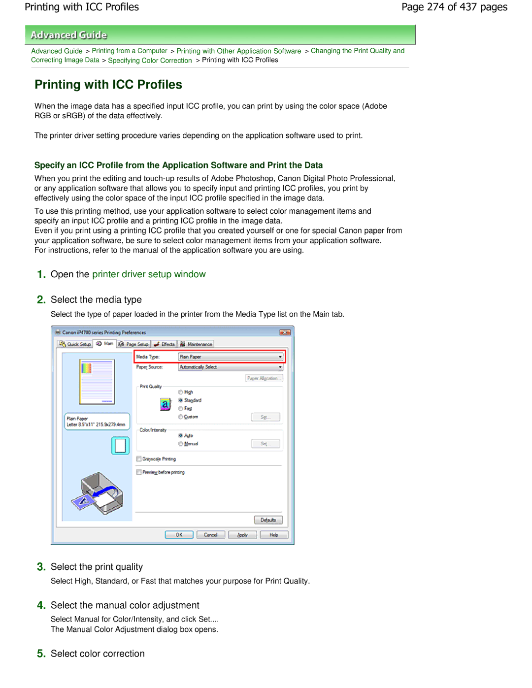 Canon iP4700 manual Printing with ICC Profiles, 274 of 437 pages 