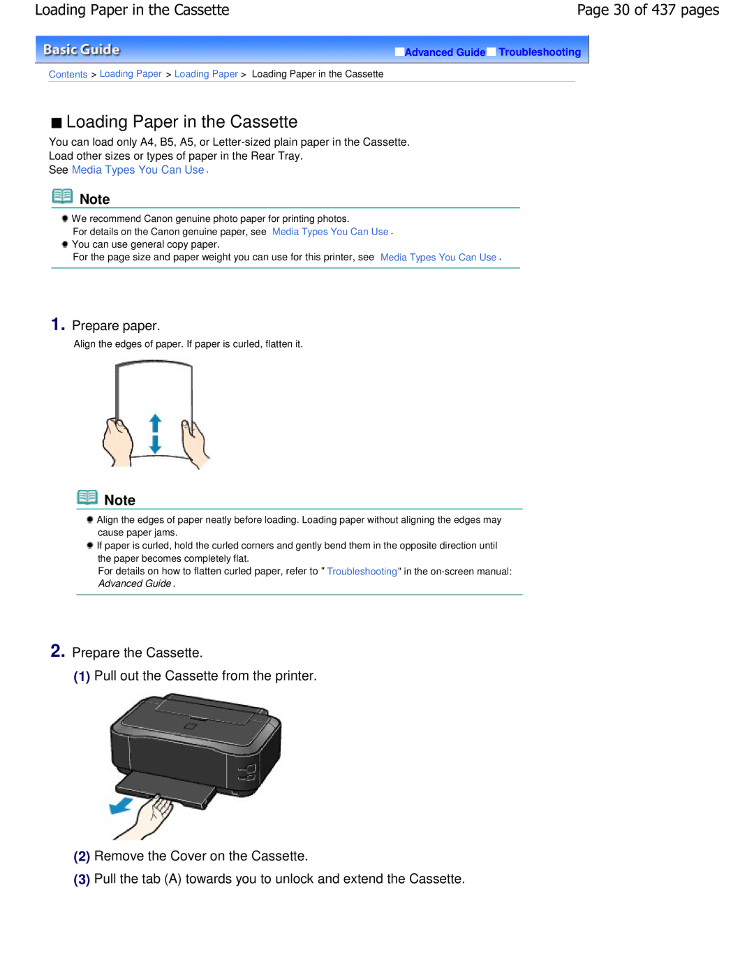 Canon iP4700 manual Loading Paper in the Cassette, 30 of 437 pages, Prepare paper 