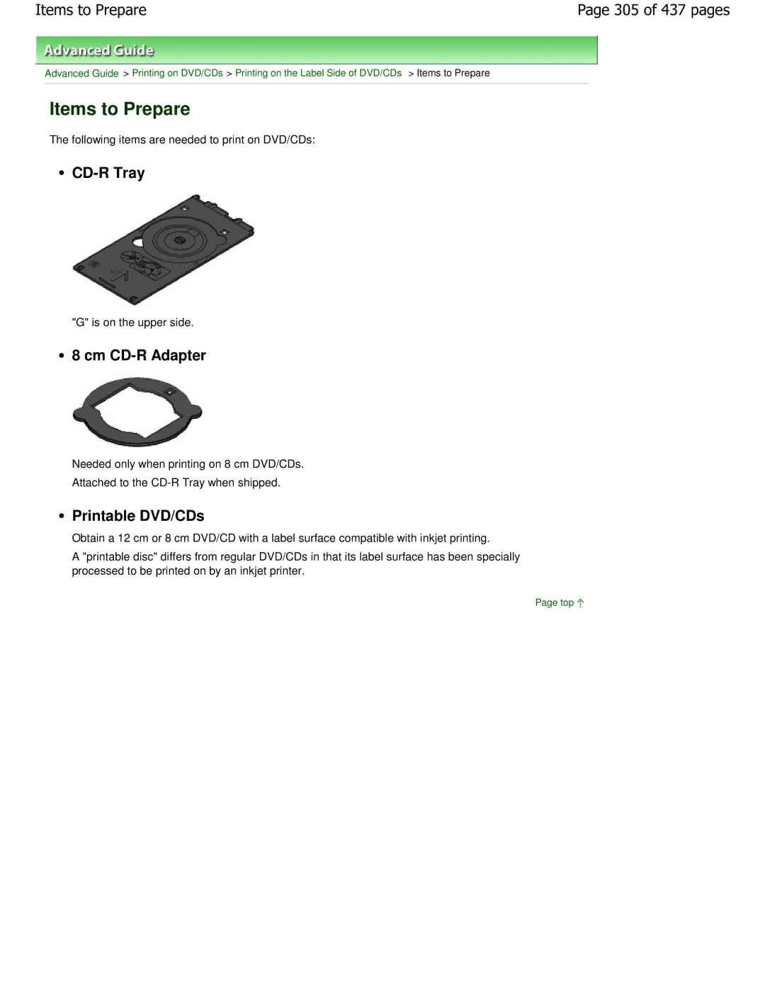 Canon iP4700 manual Items to Prepare, CD-R Tray, Cm CD-R Adapter, Printable DVD/CDs 