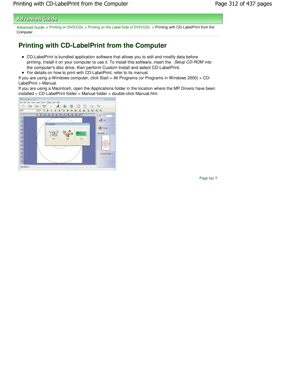 Canon iP4700 manual Printing with CD-LabelPrint from the Computer, 312 of 437 pages 